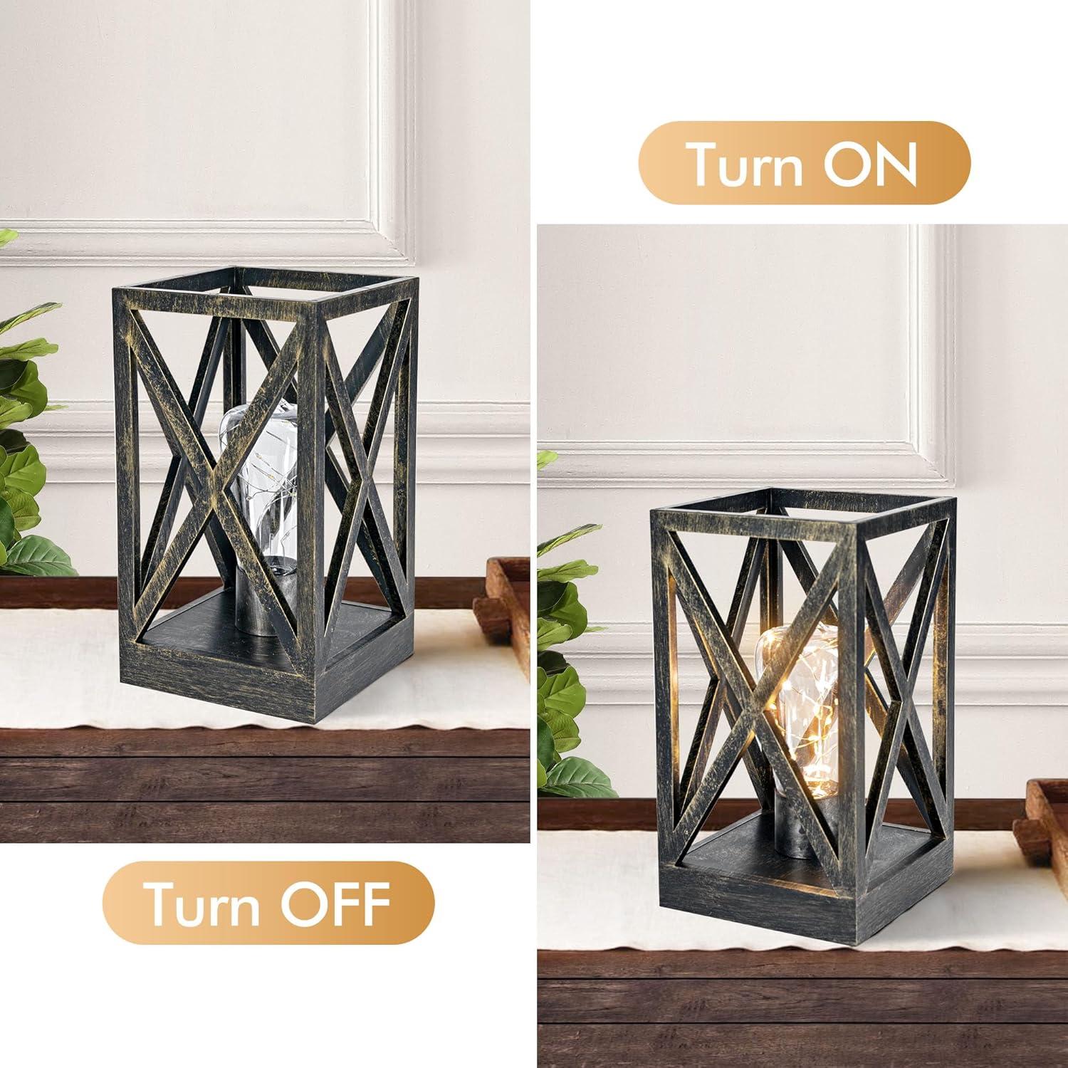 WINGBO 2 Pack Retro Battery Powered Table Lamps, Battery Operated Cordless Lamp Set, Portable Nightlight Decorative Light for Living Room Dining Room Bedroom Entryway Patio, Black & Gold Finish