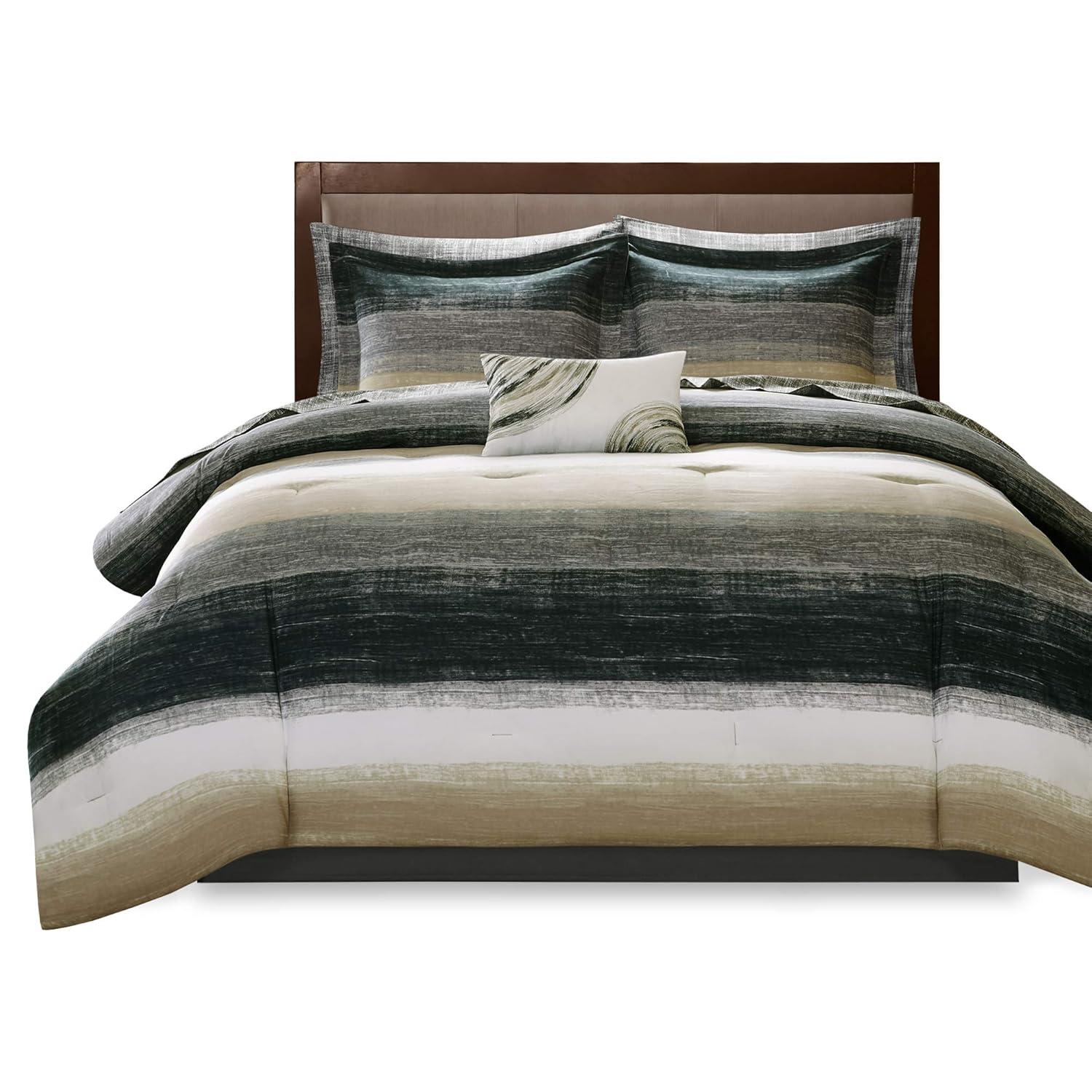 Madison Park Essentials Saben Striped Comforter Set with Cotton Bed Sheets