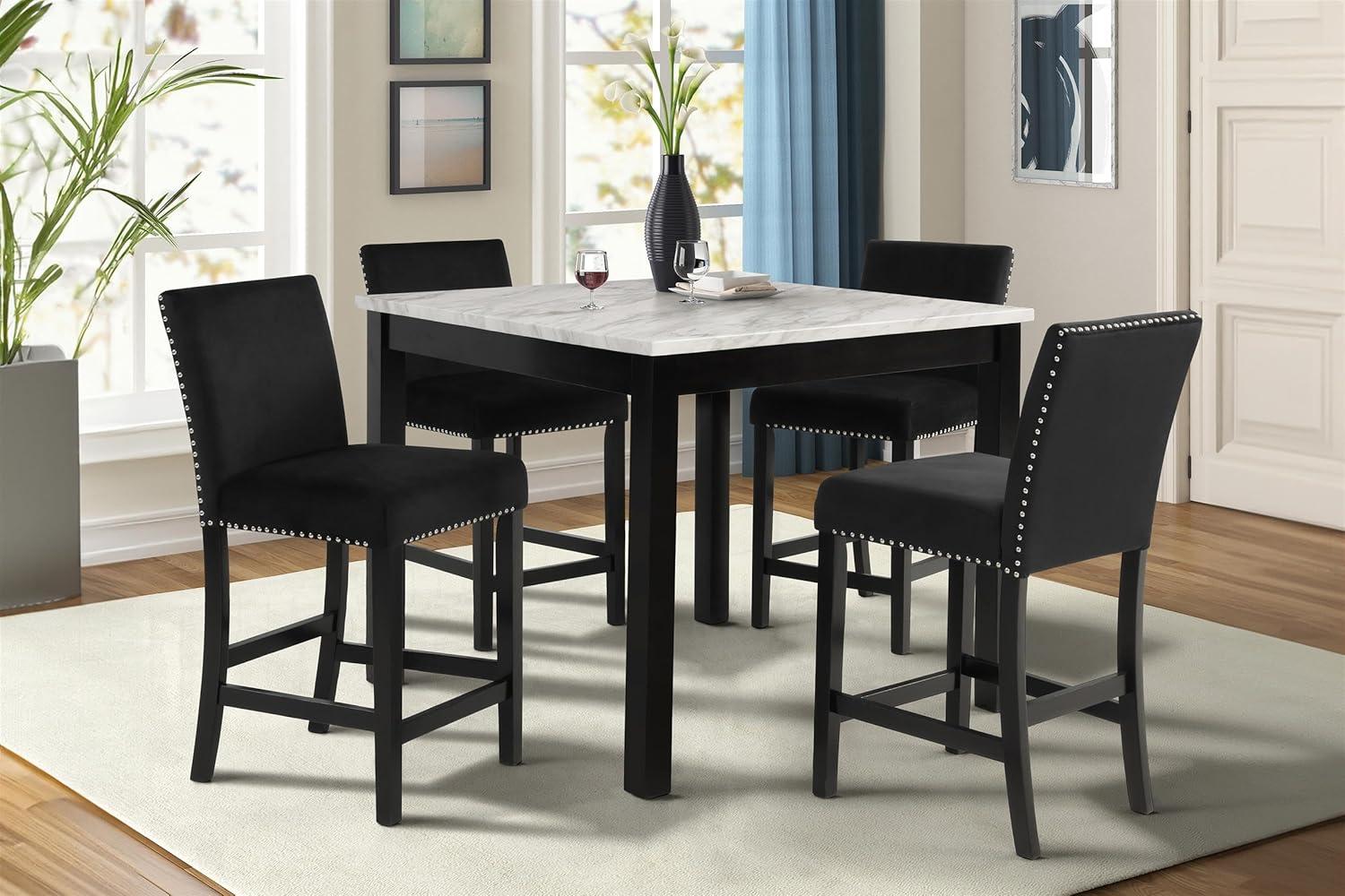 Celeste 5-Piece Black Faux Marble Counter Height Dining Set