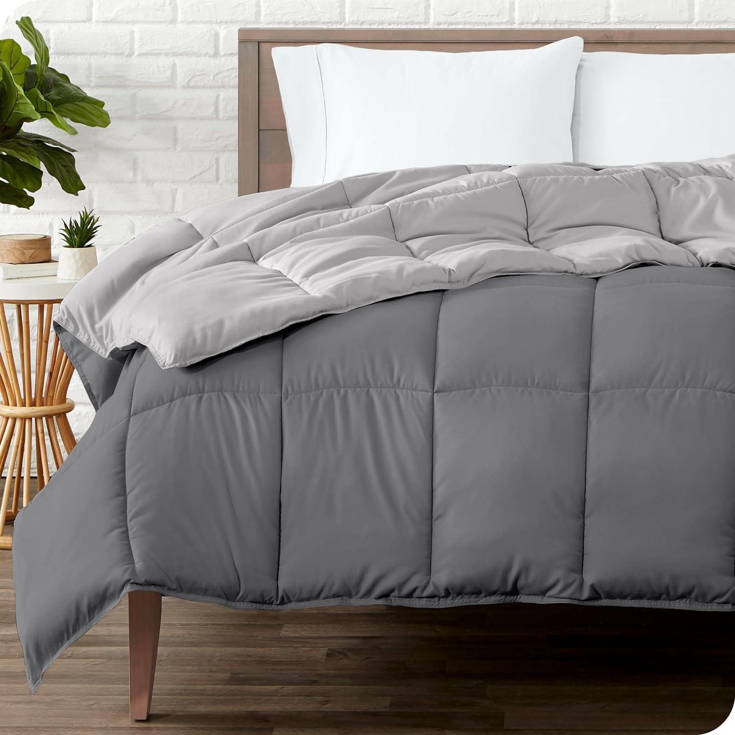 Twin XL Reversible Gray Microfiber Down Alternative Comforter Set