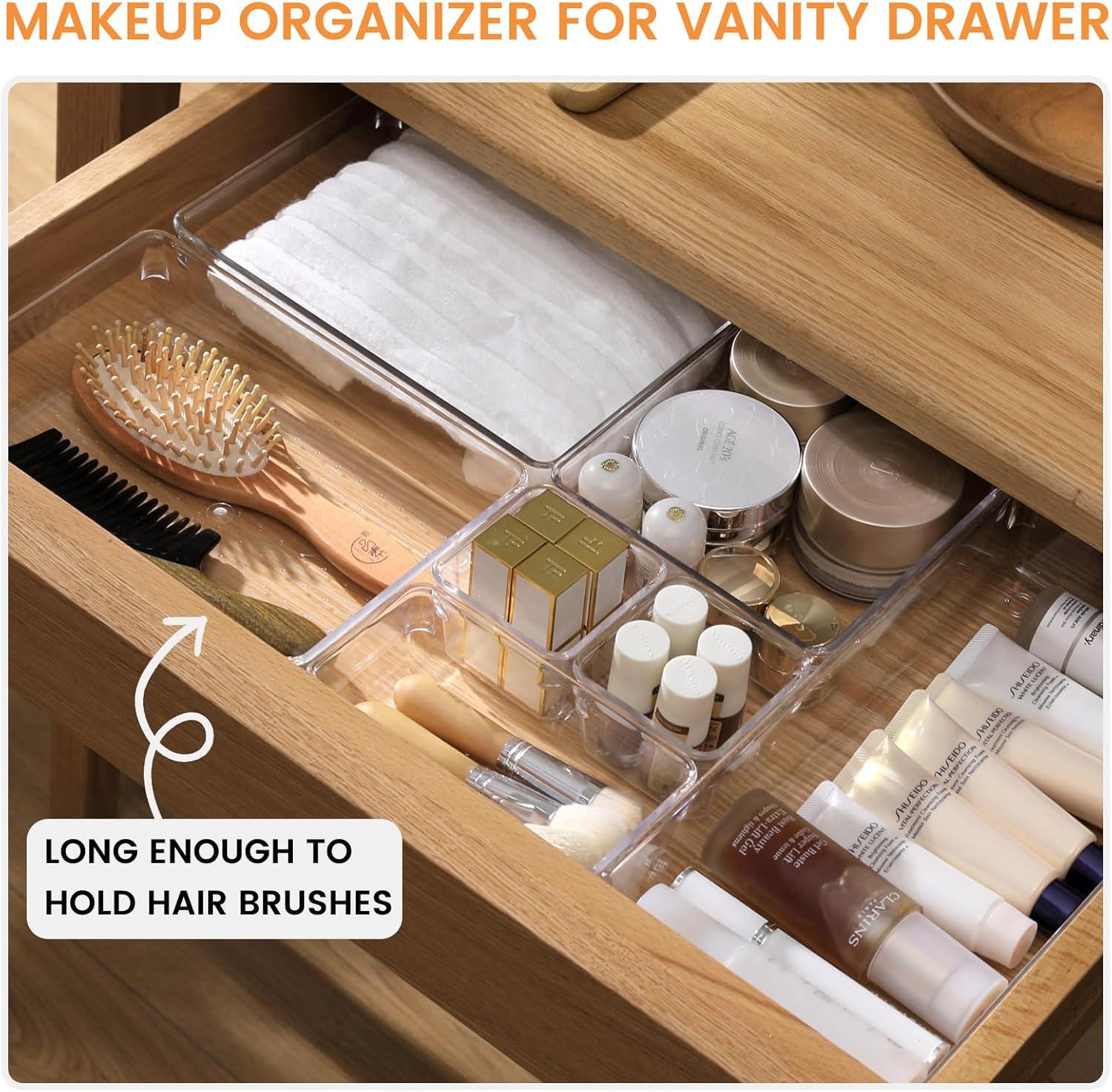 ihomecooker 3 Pack Clear Plastic Drawer Organizer Tray Cutlery Utensil Makeups Drawer Silverware Organizers 12" X 6"… (6P(6X6+6X9+6X15))