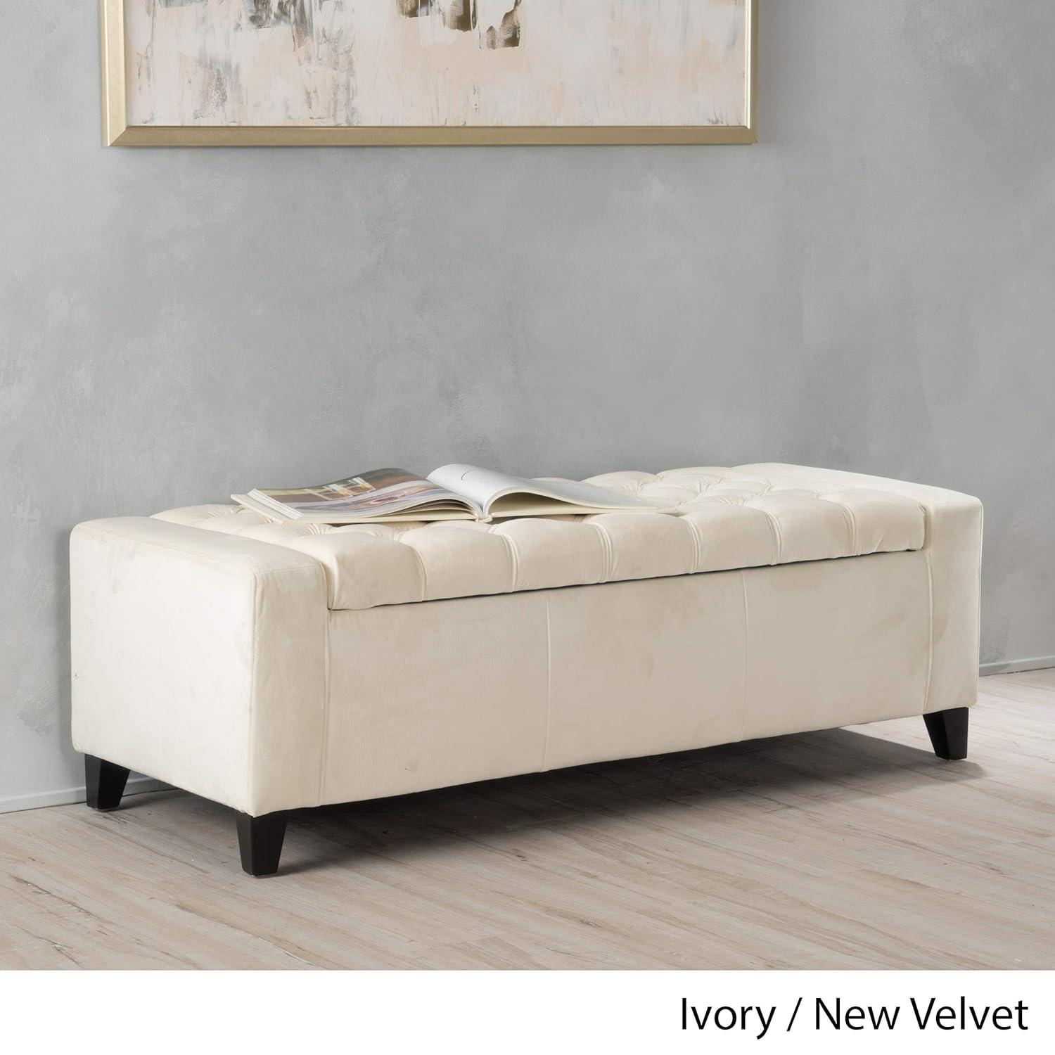 Hikaru Storage Ottoman - Ivory New Velvet - Christopher Knight Home