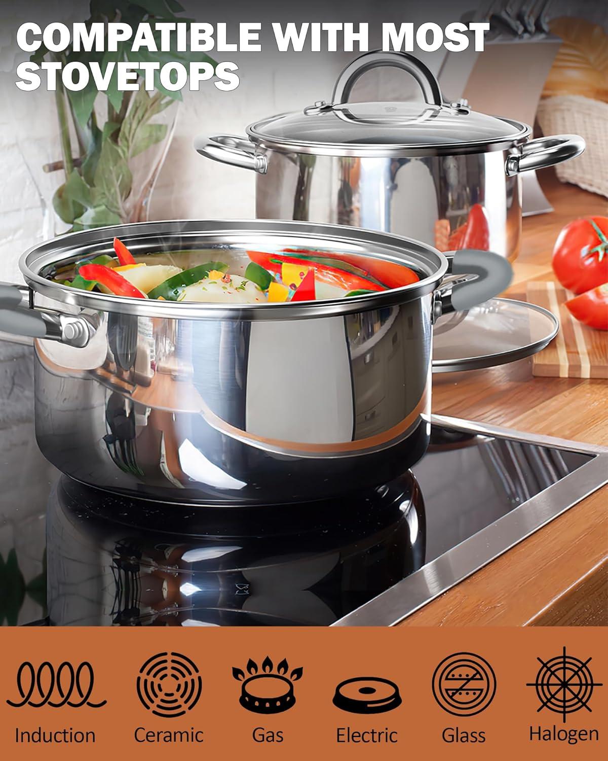 Cooks Standard 12 Piece Stainless Steel Cookware Set, Silicone Handle