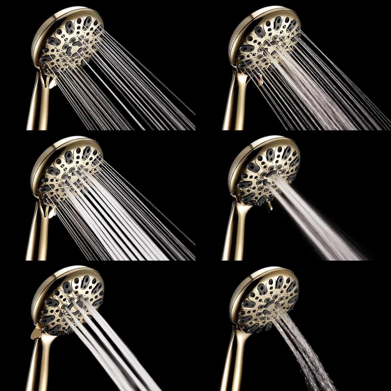 Polished Brass Handheld Shower Head with 6 Spray Settings