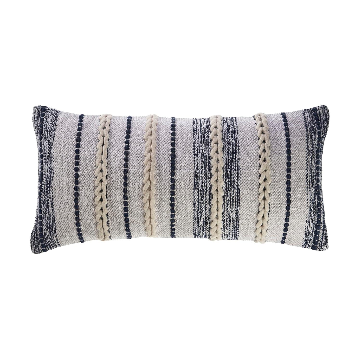 Ox Bay Tessa 14" x 28" White/Navy Striped Adult Decorative Lumbar Throw Pillow Cover