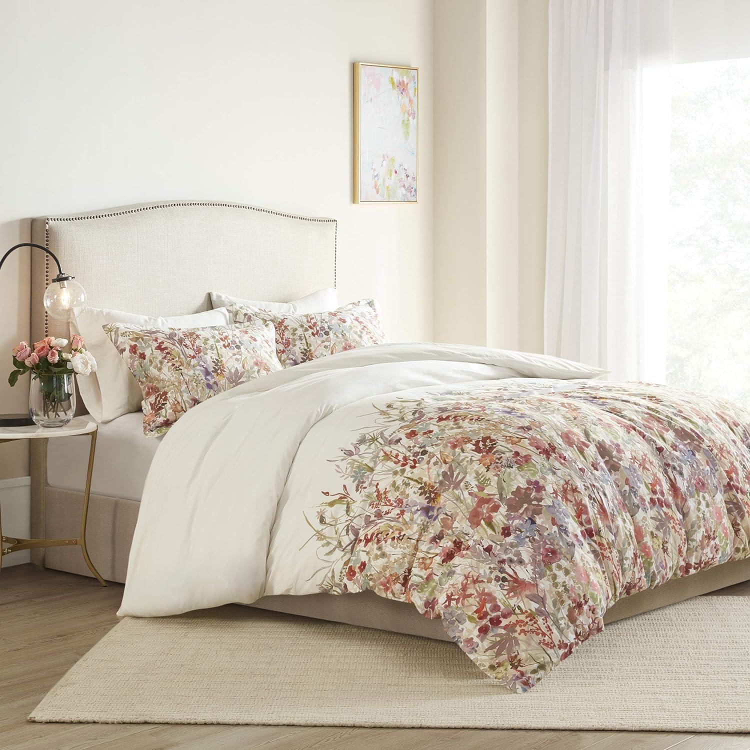 Mariana King/Cal King Cotton Watercolor Floral Duvet Cover Set