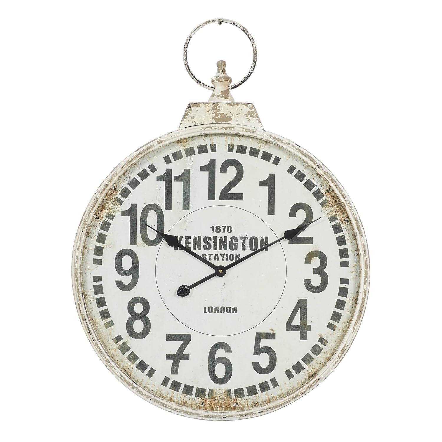 DecMode 19" x 33" Red Metal Pocket Watch Style Wall Clock