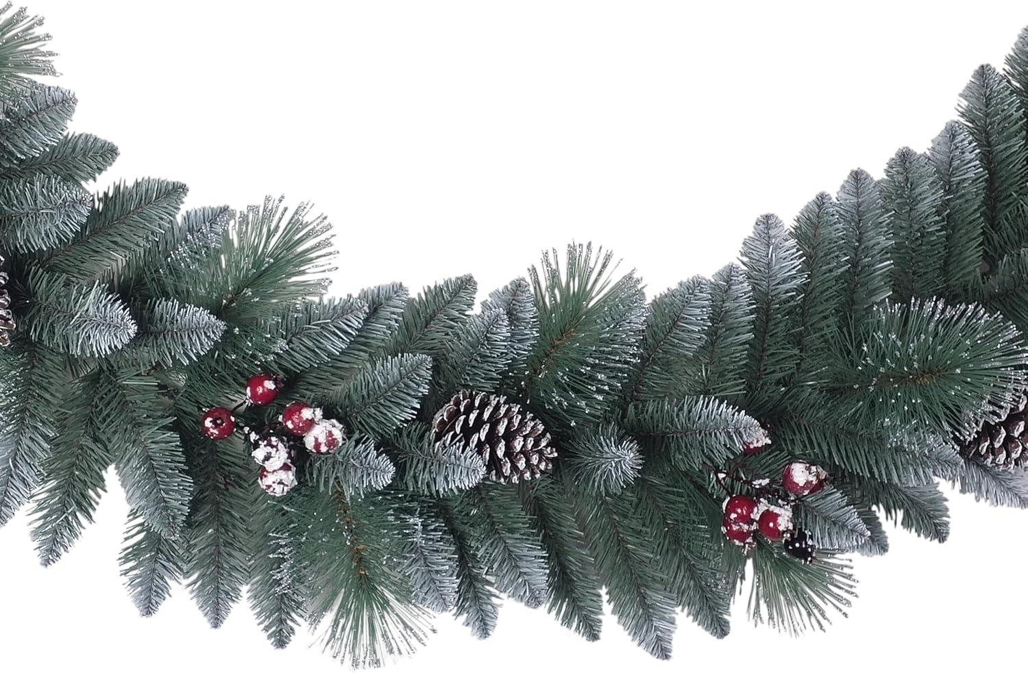 Puleo International Sterling Pine 9 ft. Artificial Garland with Pine Cones Red Berries and Silver Glitter Accents