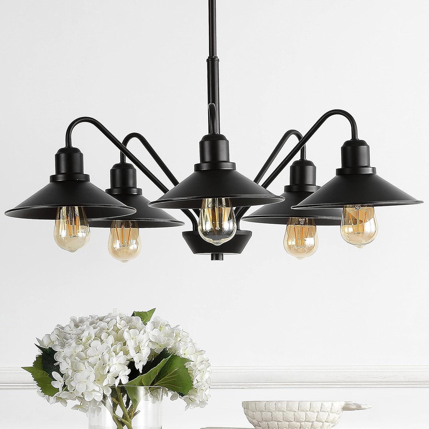 Cole 27" 5-Light Metal Farmhouse Industrial LED Pendant, Oil Rubbed Bronze