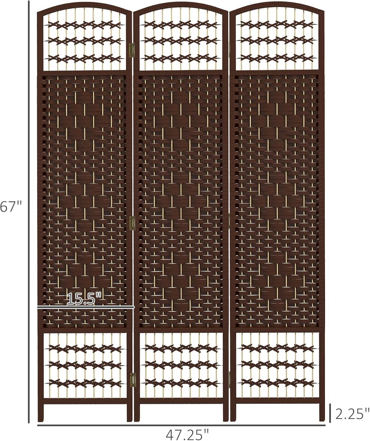 HOMCOM 3 Panel Room Divider, Folding Privacy Screen, 5.6' Room Separator, Wave Fiber Freestanding Partition Wall Divider, Brown