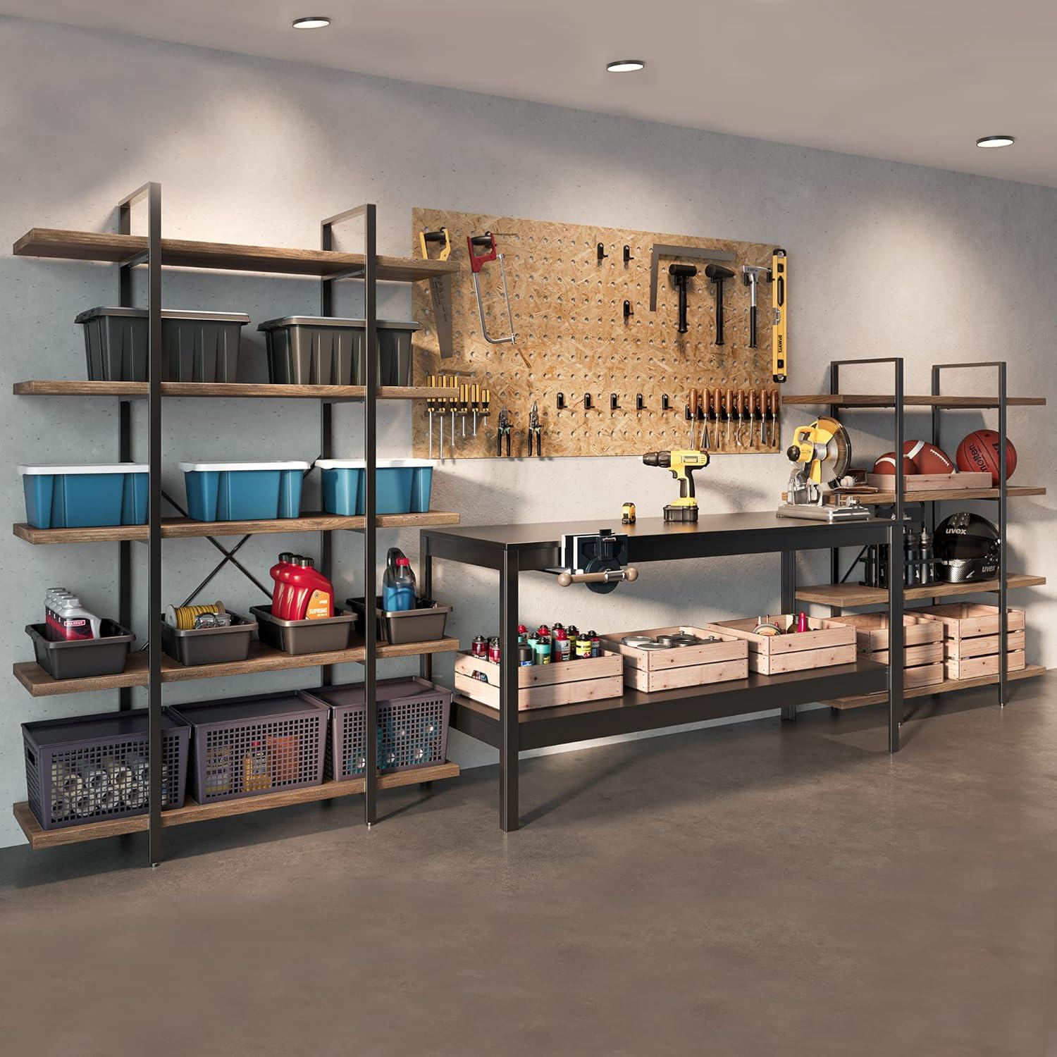 BELLEZE 5 Tier Modern Rustic Industrial Bookshelf - Hazel (Rustic Oak)