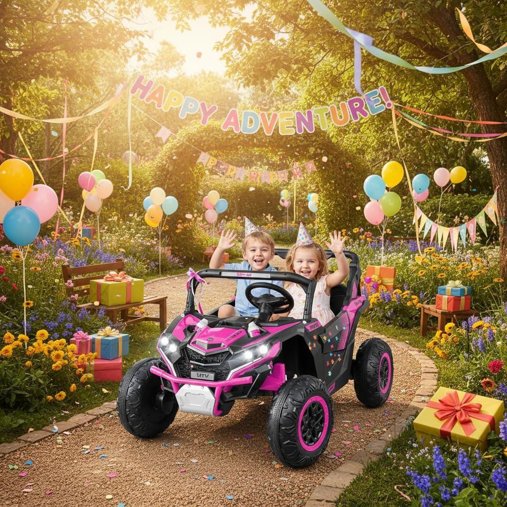 SUSIELADY 24V 2 Plazas Ride-On UTV para Niños, Coche Eléctrico con Control Remoto, Suspensión en las 4 Ruedas, Música, Almacenamiento, Camión de Juguetes Al Aire Libre para Niños Niñas a Partir de 3 Años, Rosa
