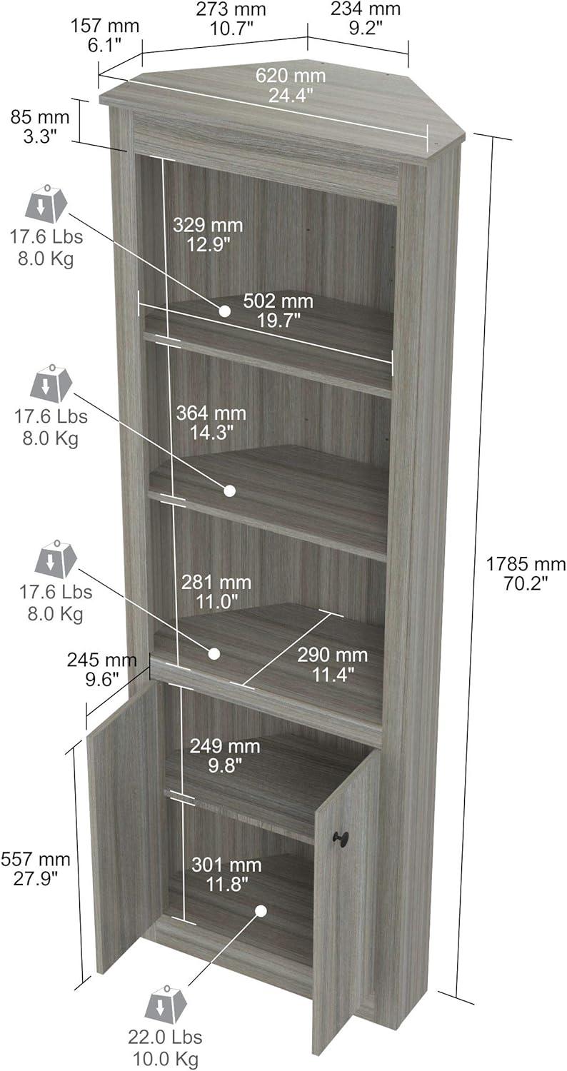 Smoke Oak 76'' Corner Bookshelf with Concealed Storage