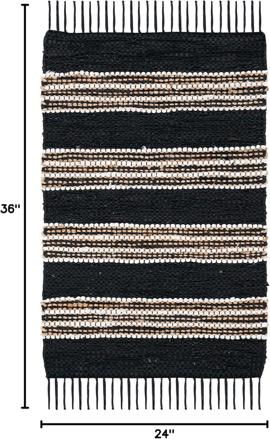Vintage Leather W/ Fringes VTL601 Hand Woven Indoor Accent Rug - Black/Natural - 2'x3' - Safavieh