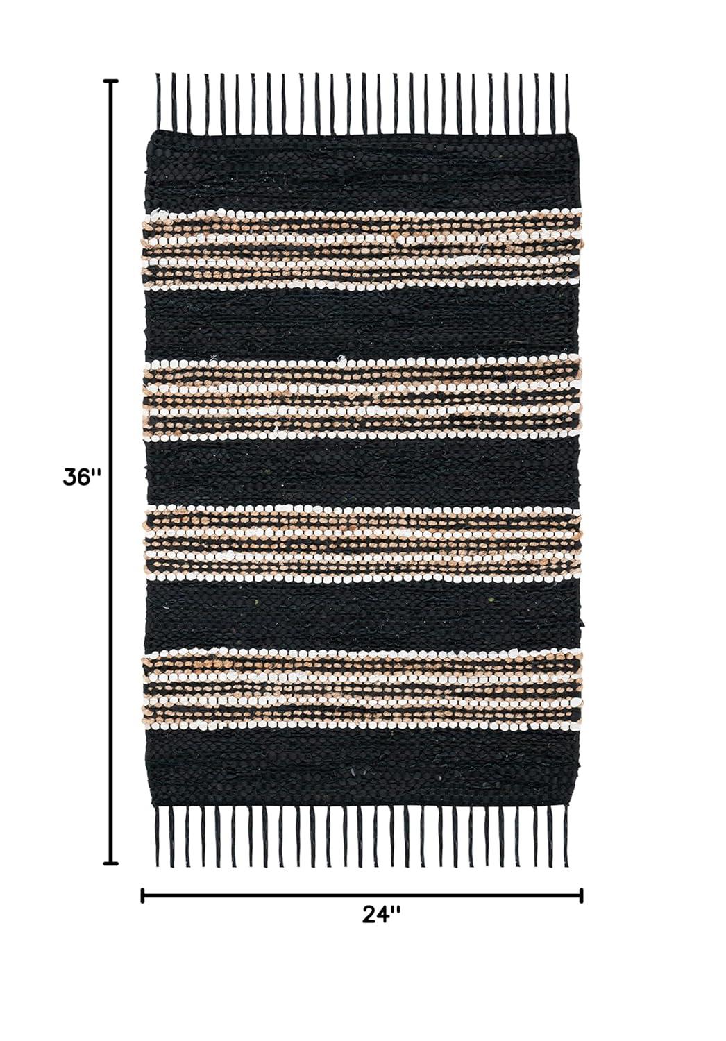 Vintage Leather W/ Fringes VTL601 Hand Woven Indoor Accent Rug - Black/Natural - 2'x3' - Safavieh