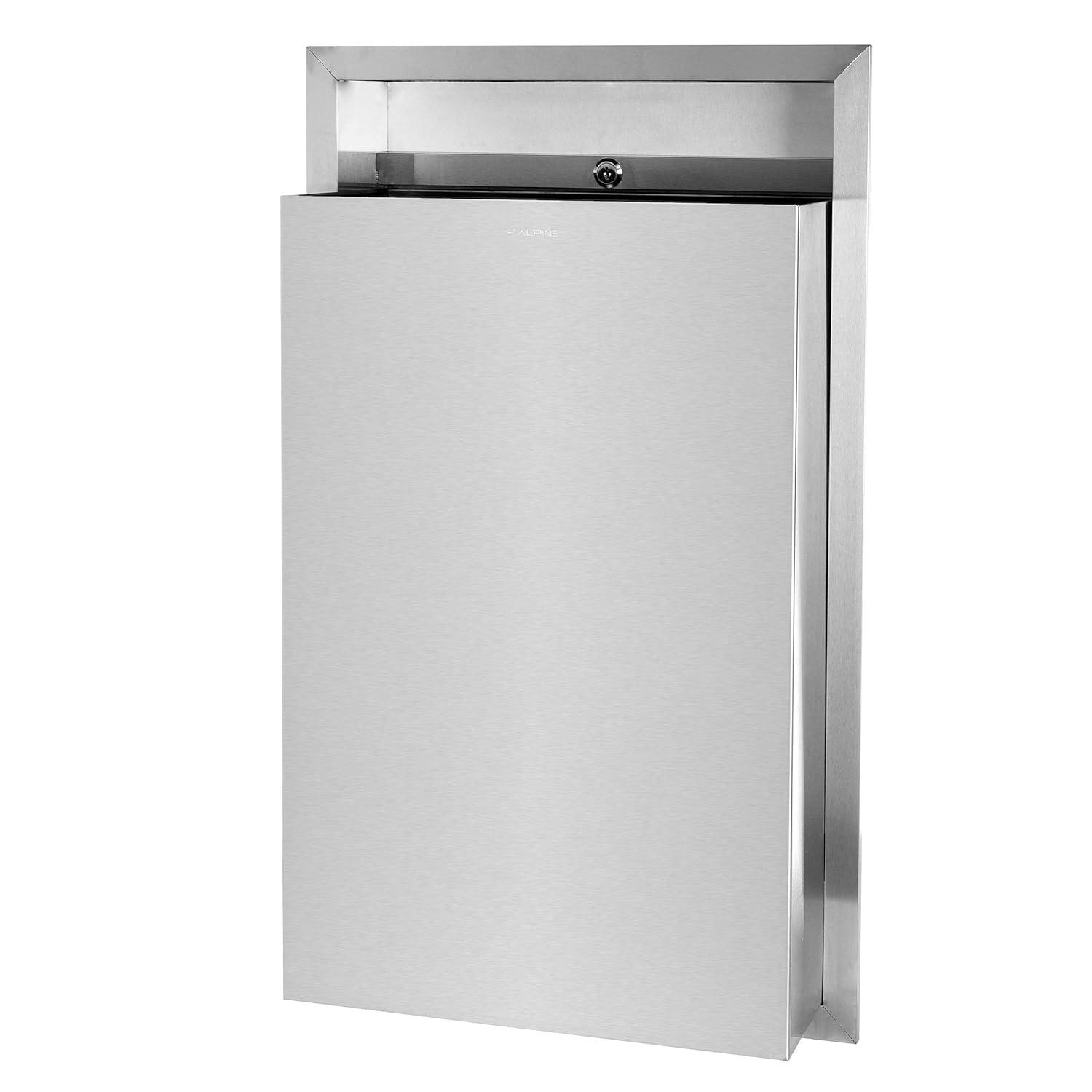 Silver Stainless Steel Recessed Waste Receptacle with Lock