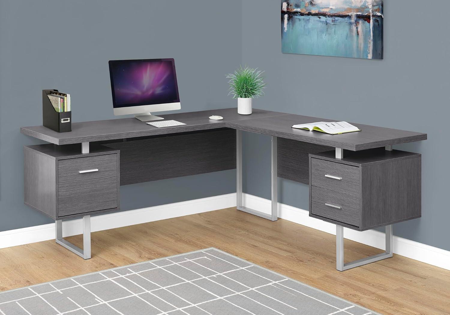 Monarch Specialties Computer Desk, L-Shaped, Corner, 3 Drawers, Metal Legs, Reversible, 71"L X 71"W