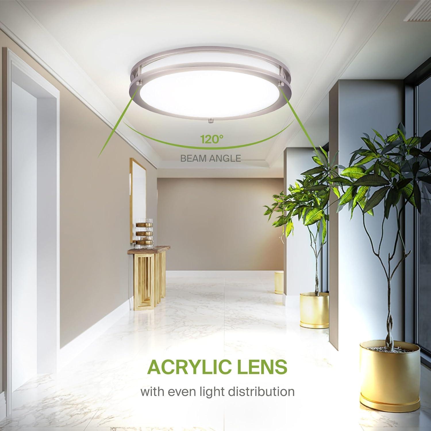 18-Inch Brushed Nickel LED Flush Mount Ceiling Light with Acrylic Shade
