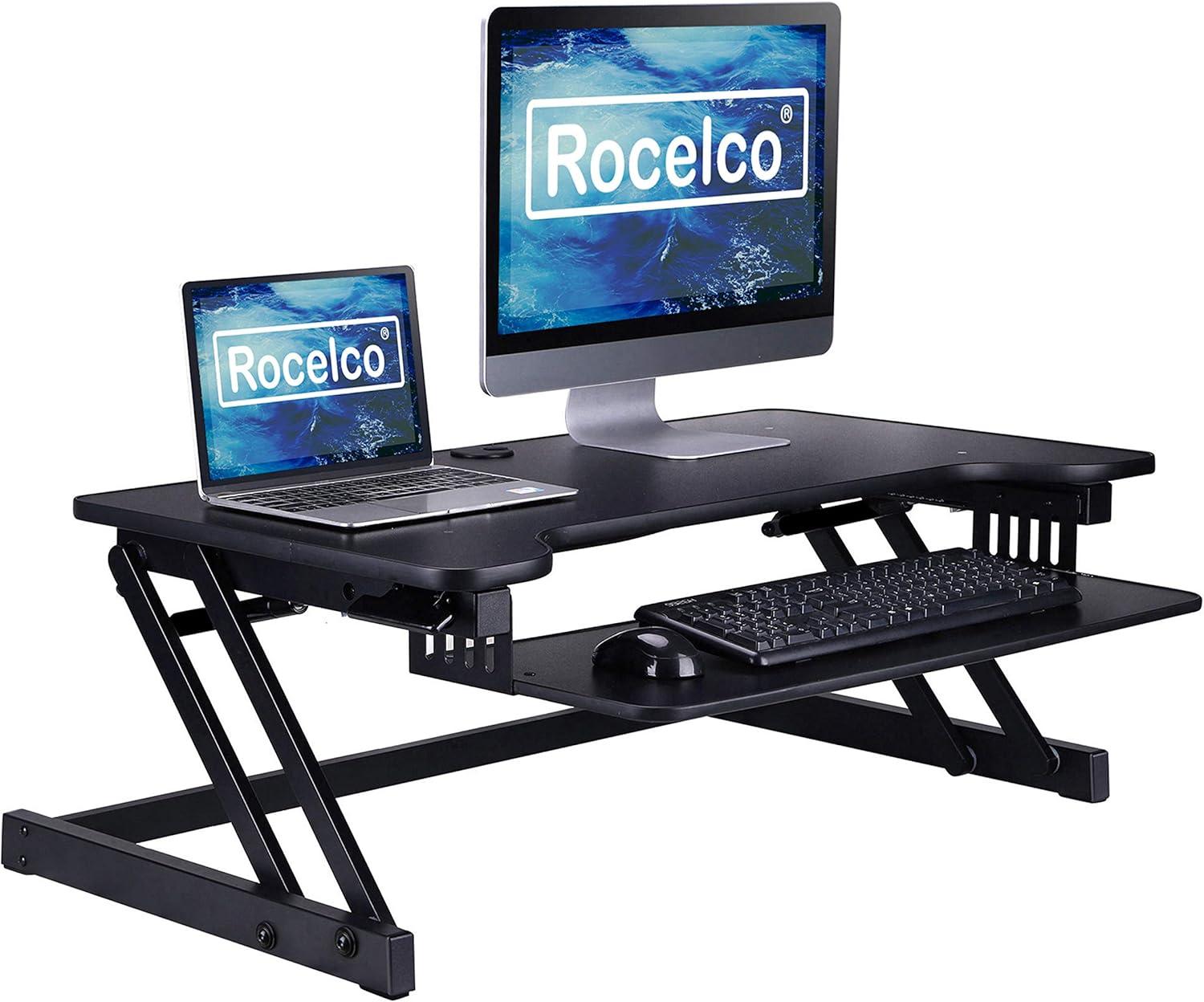 Deluxe Height Adjustable Sit to Stand Desk Computer Riser - Rocelco