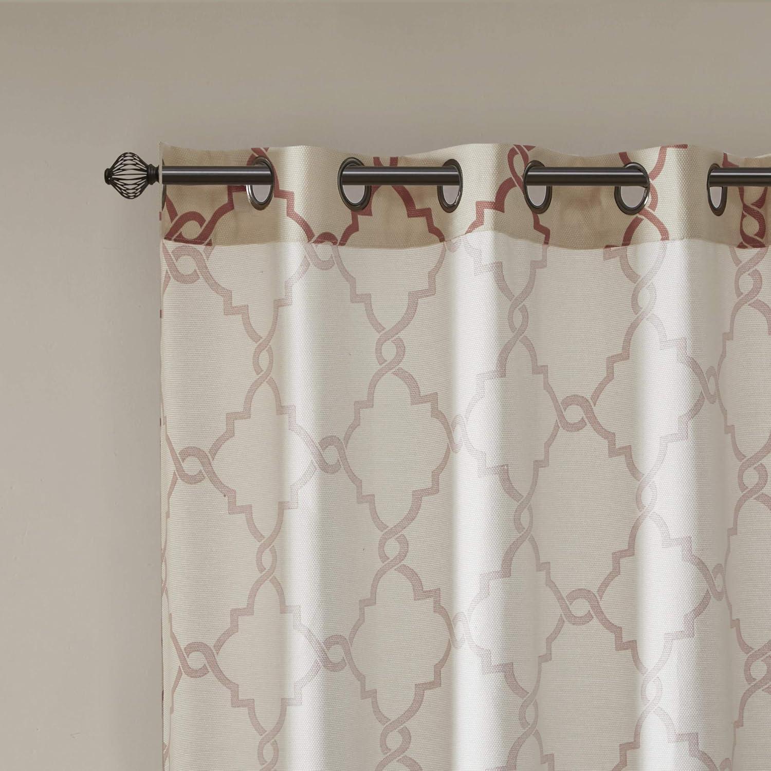 Beige and Spice Fretwork Cotton Blend Grommet Curtain Panel