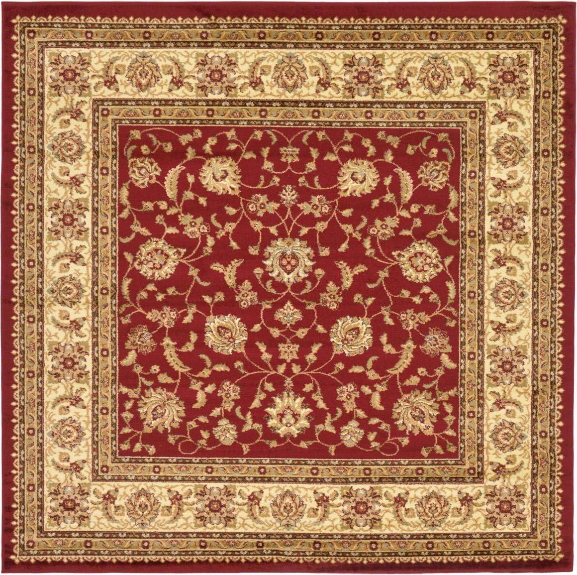 Elegant Red Square Synthetic Floral 8' Indoor Area Rug