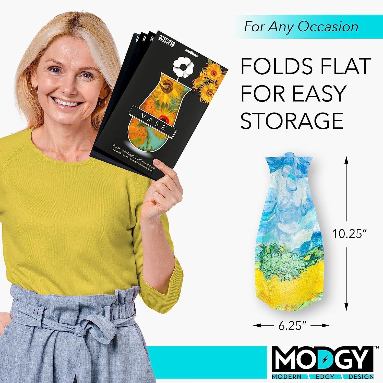 MODGY Expandable Flower Vase Set, Plastic Decorative Modern Foldable Printed Vases for Centerpieces for Wedding, Dining Table, Home Decor, Living Room, Bathroom, Office, Vincent Van Gogh, 4 Pack