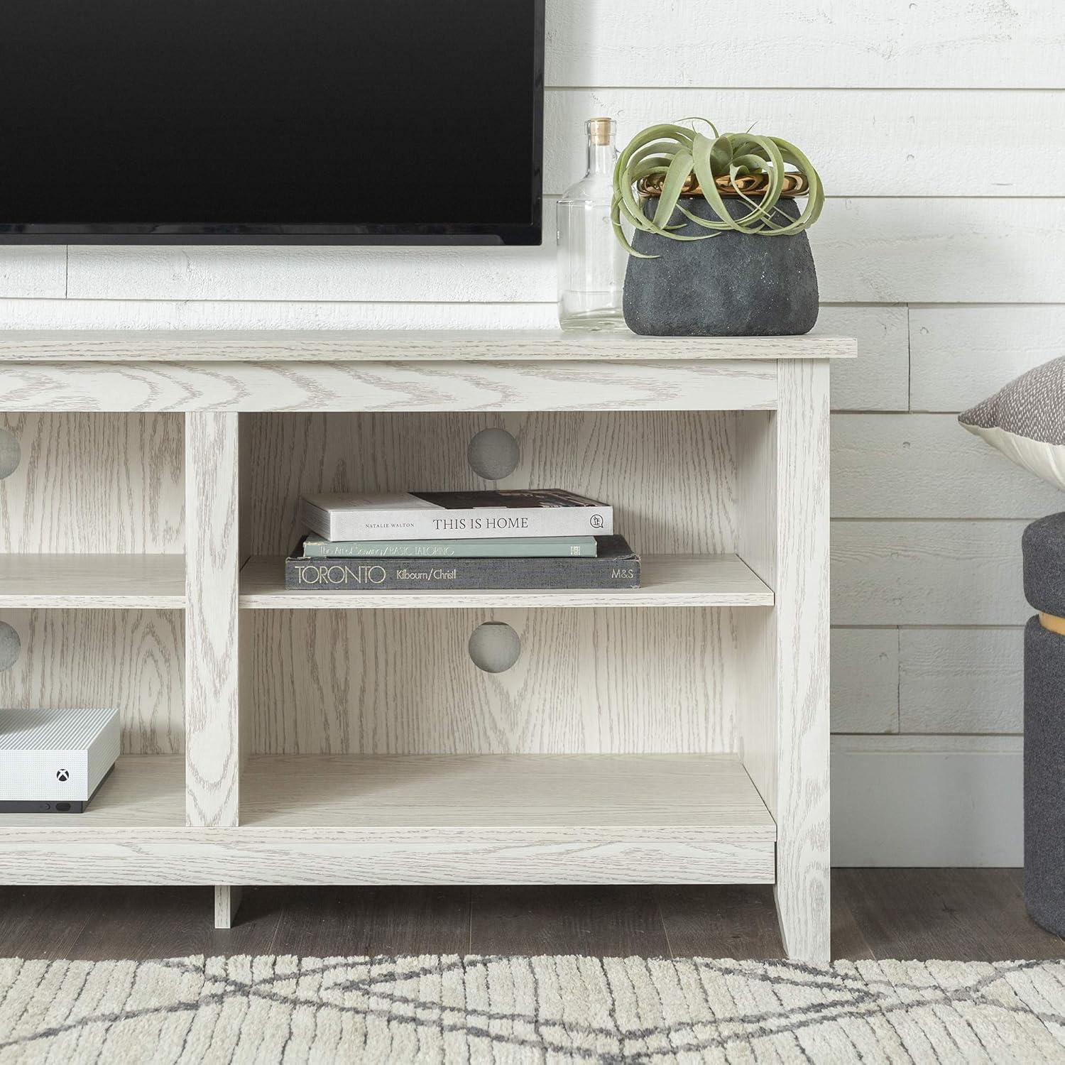 Walker Edison Wren Classic 6 Cubby TV Stand for TVs up to 80 Inches, 70 Inch, White Wash