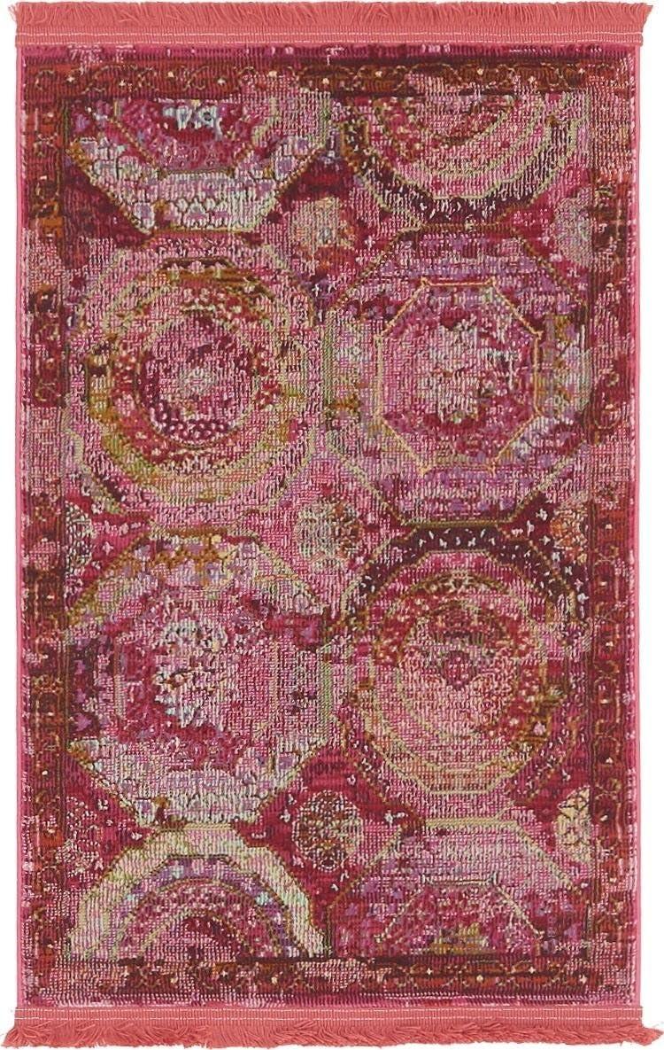 Pink Rectangular Synthetic Reversible Washable Area Rug