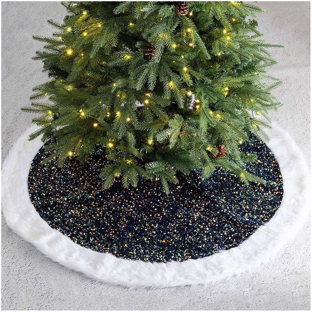 48" Red and White Felt Christmas Tree Skirt with Trim Embellishment