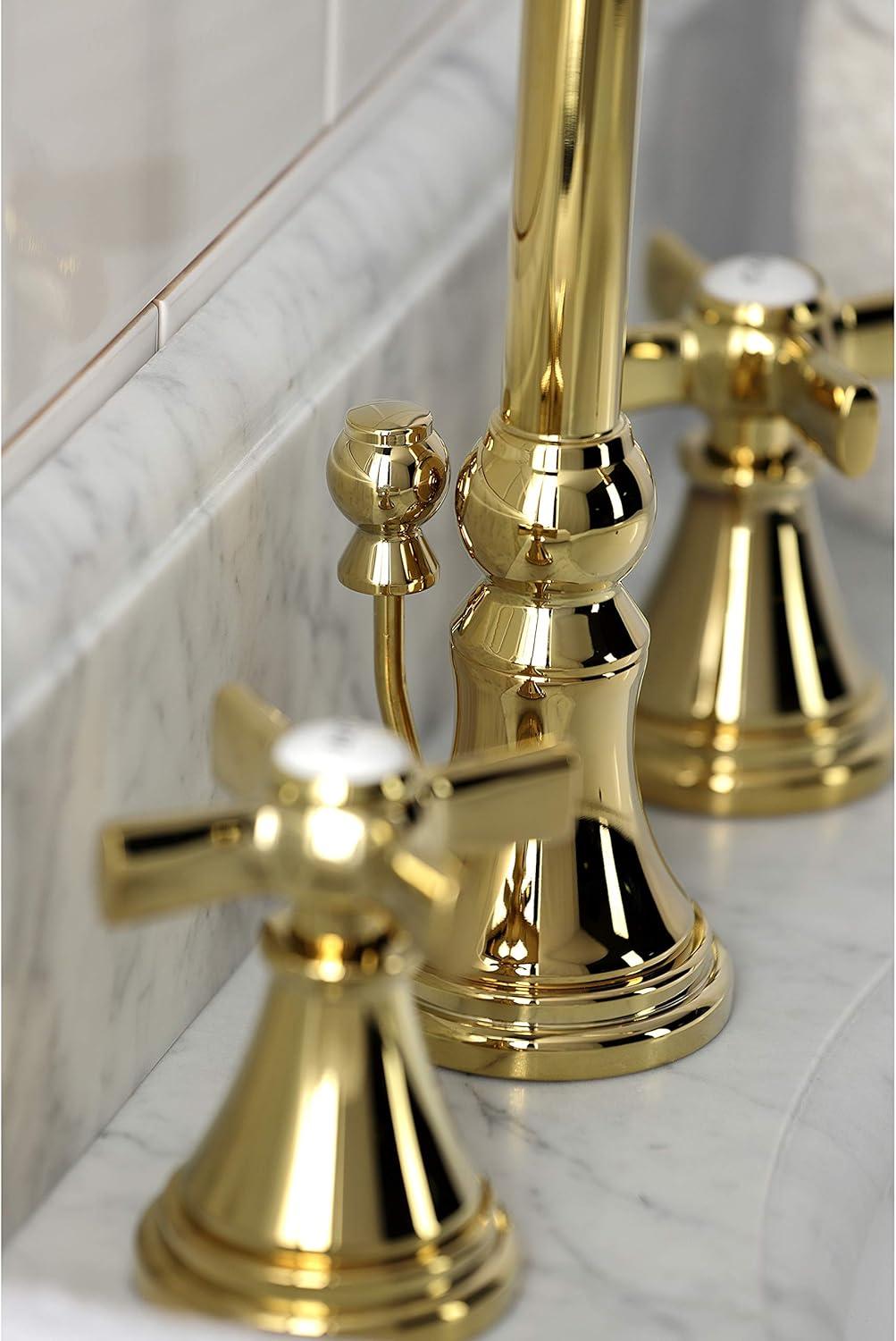 Kingston Brass Millennium Two-Handle 3-Hole Deck Mount Widespread Bathroom Faucet with Brass Pop-Up Drain