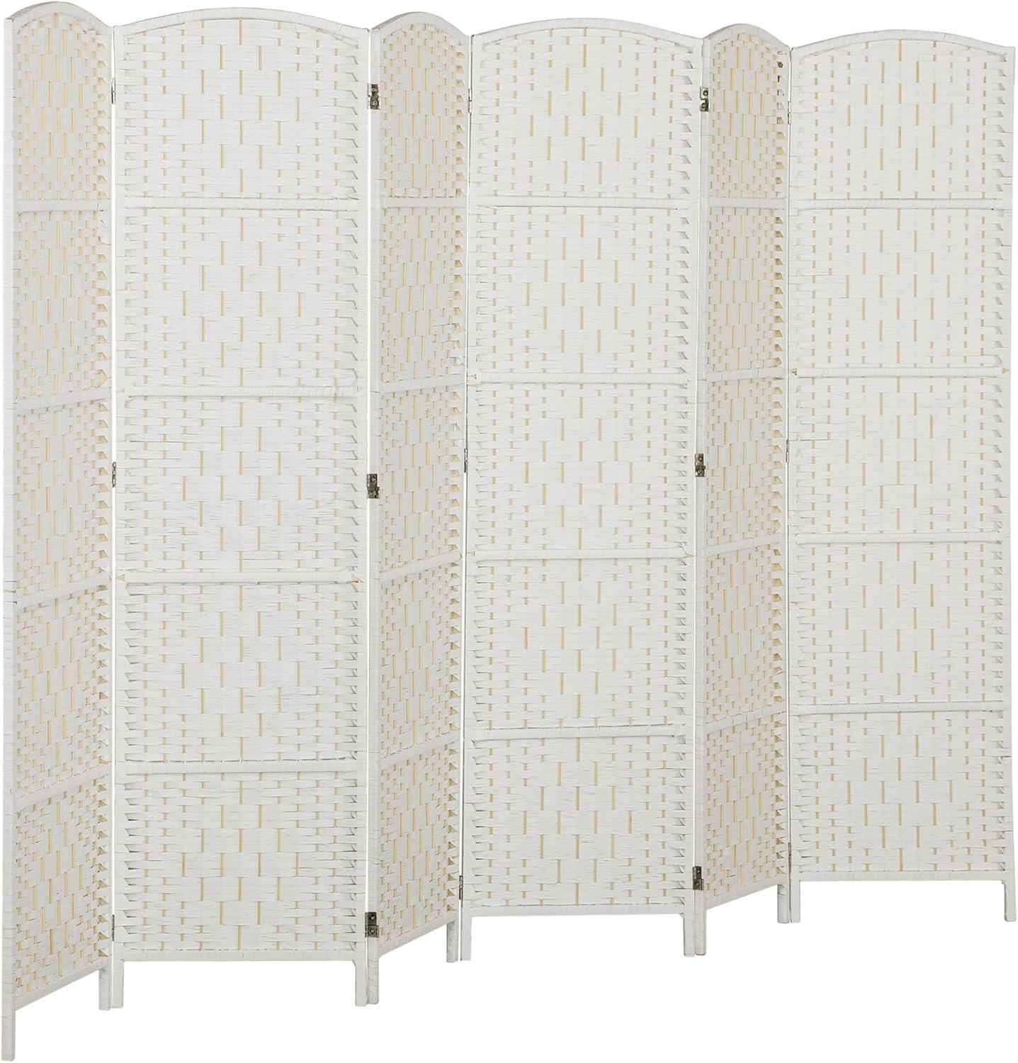 Highland Dunes Room Divider, Panel Folding Privacy Screen, 6FT Tall Portable Wicker Weave Partition Wall Divider For Bedroom, Home Office, White