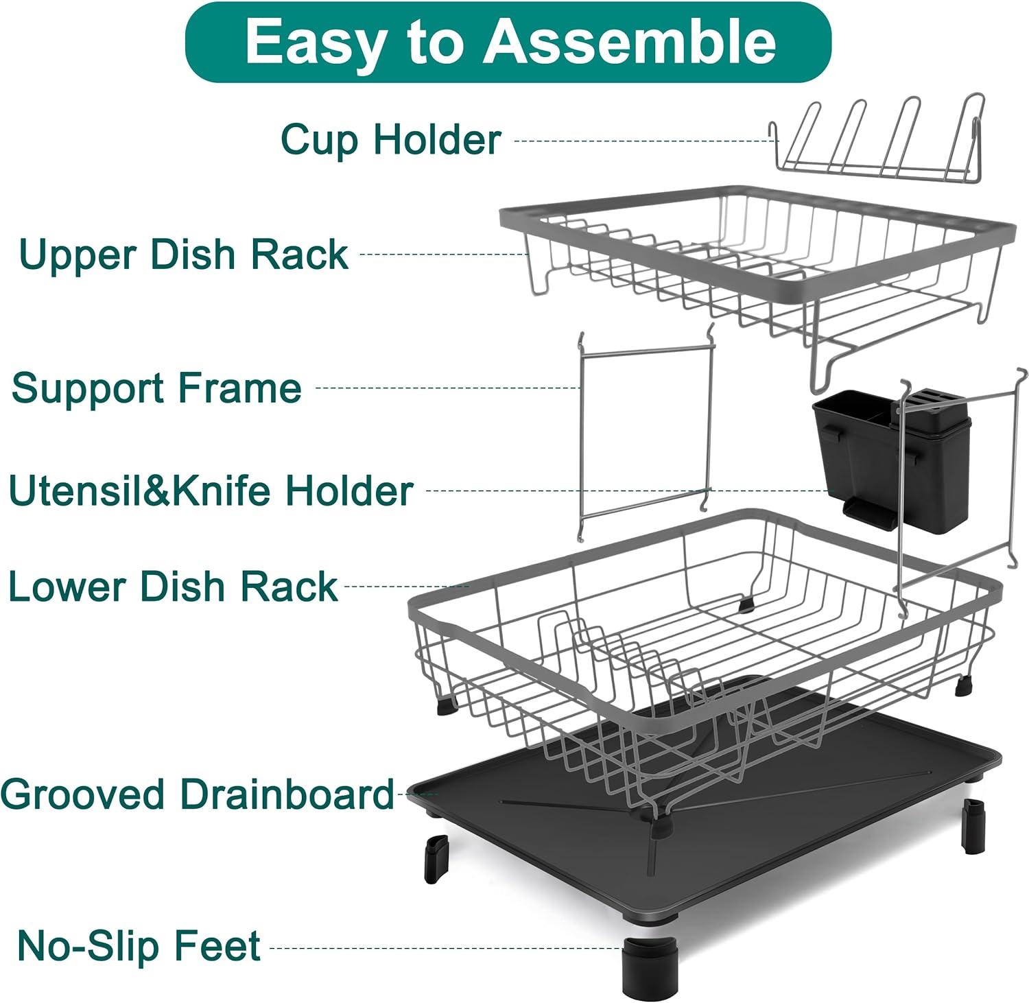 Fabhob Dish Drying Rack for Kitchen Counter,Space-Saving Dish Rack with Drainboard