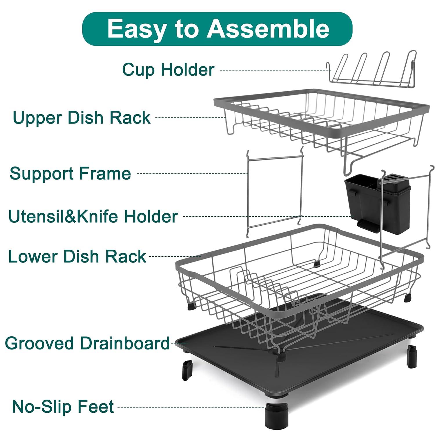 Fabhob Dish Drying Rack for Kitchen Counter,Space-Saving Dish Rack with Drainboard