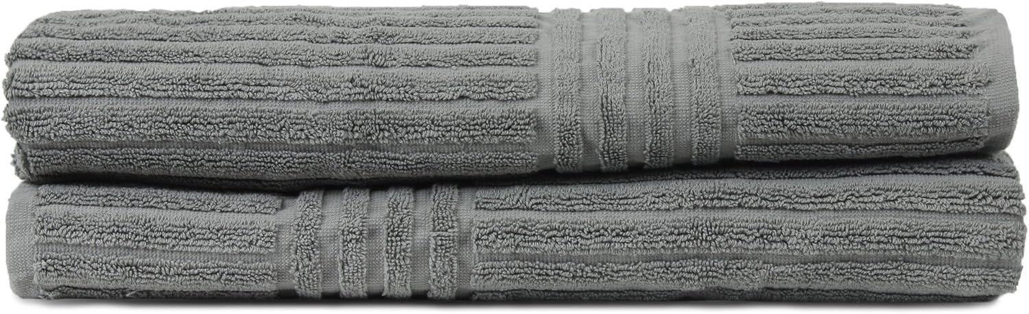 Bare Cotton Luxury Hotel & Spa Towel 100% Pure Turkish Cotton Ribbed Channel Pattern - Bath Towel - Gray - Set of 2