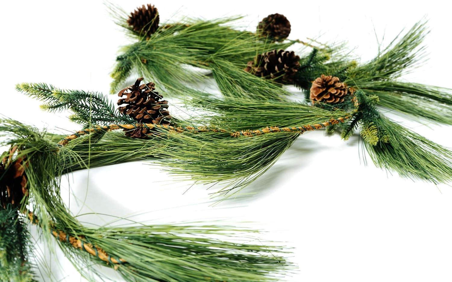 6' Artificial Long Needle Pine Garland with Pinecones