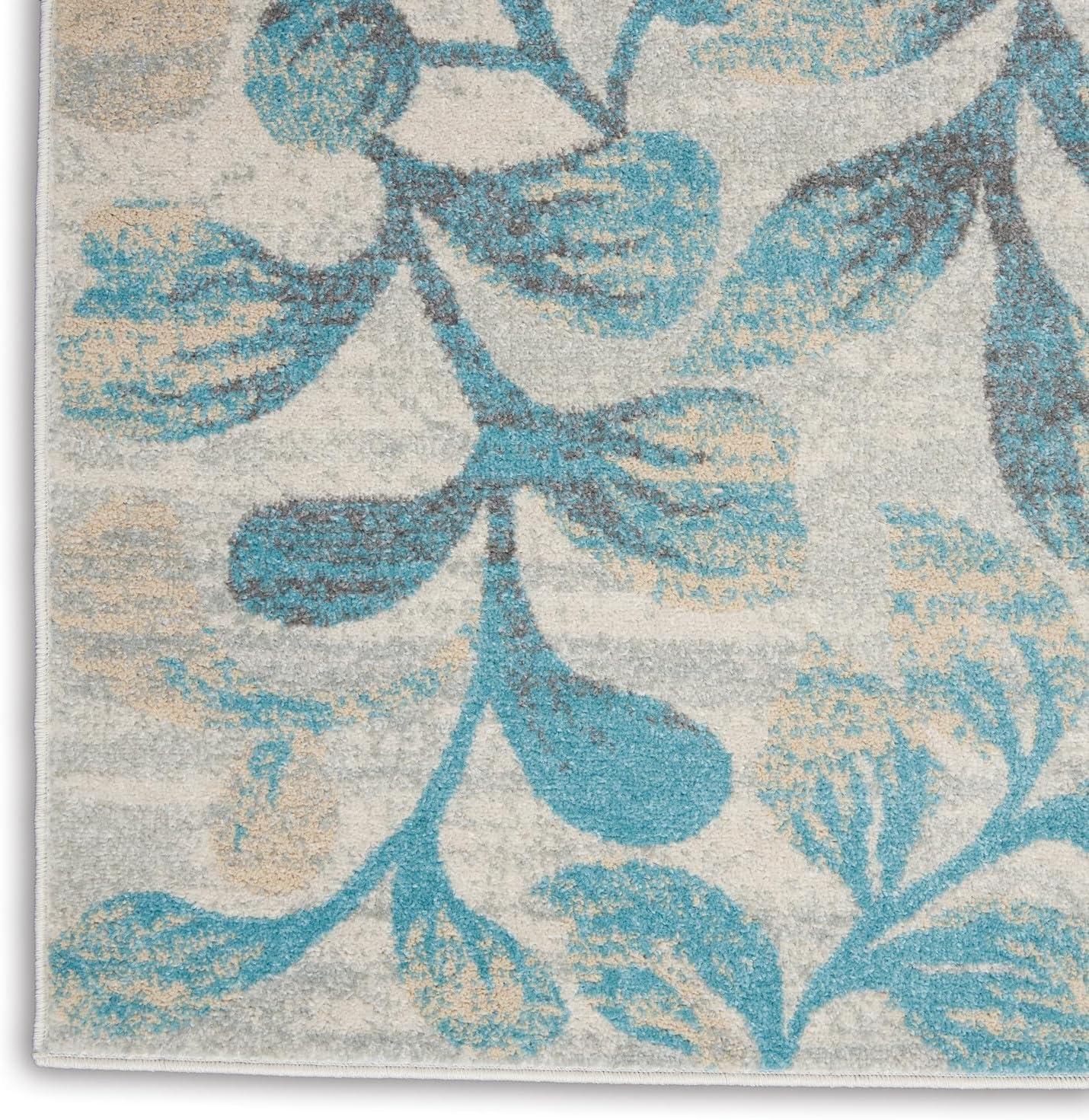 Nourison Tranquil 5'3" X 7'3" (5' x 7') Ivory/Turquoise Area Rug Contemporary Botanical Vine and Bloom by Nourison