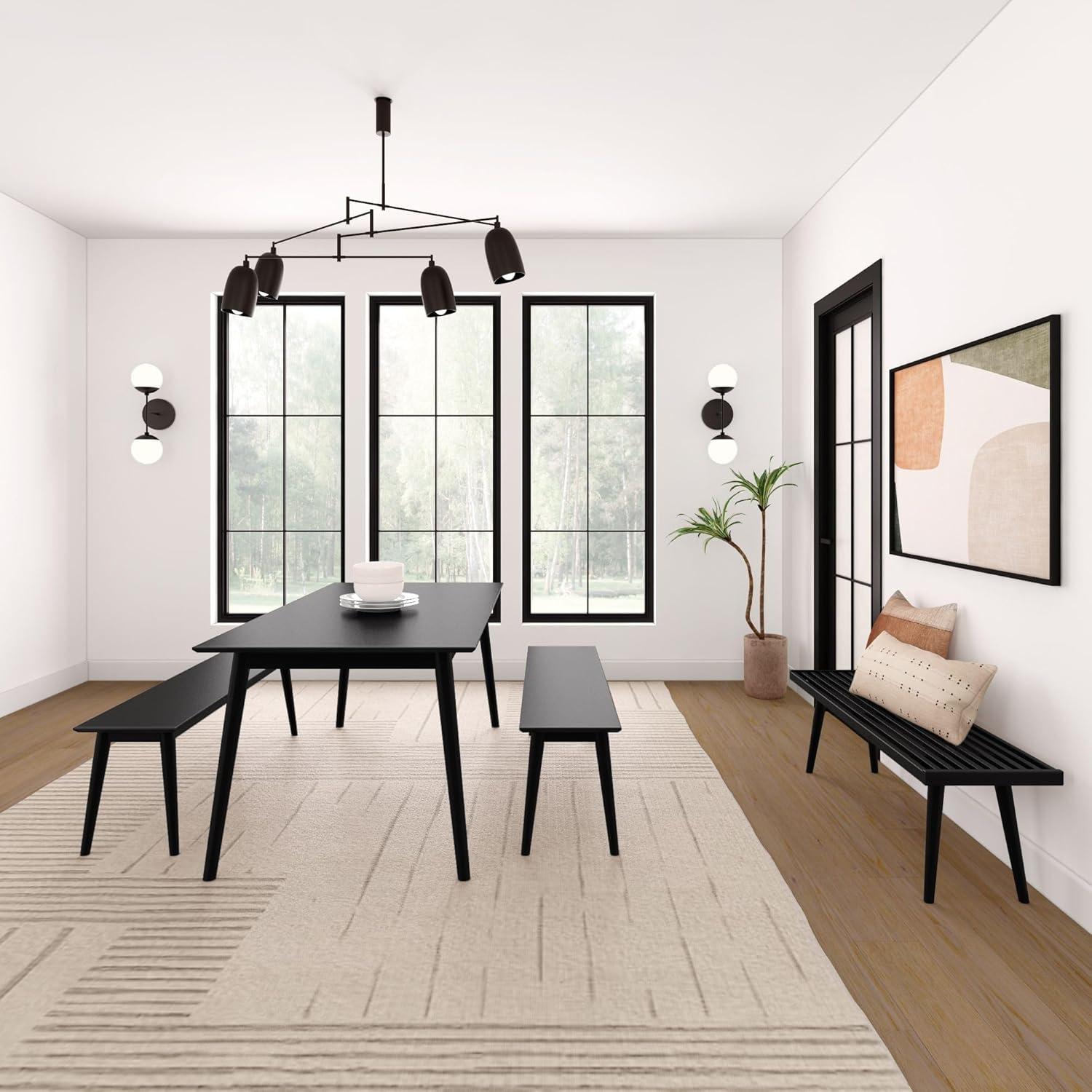 Plank+Beam 72" Mid Century Modern Dining Table, Solid Wood Kitchen & Dining Room Table for 6, Black