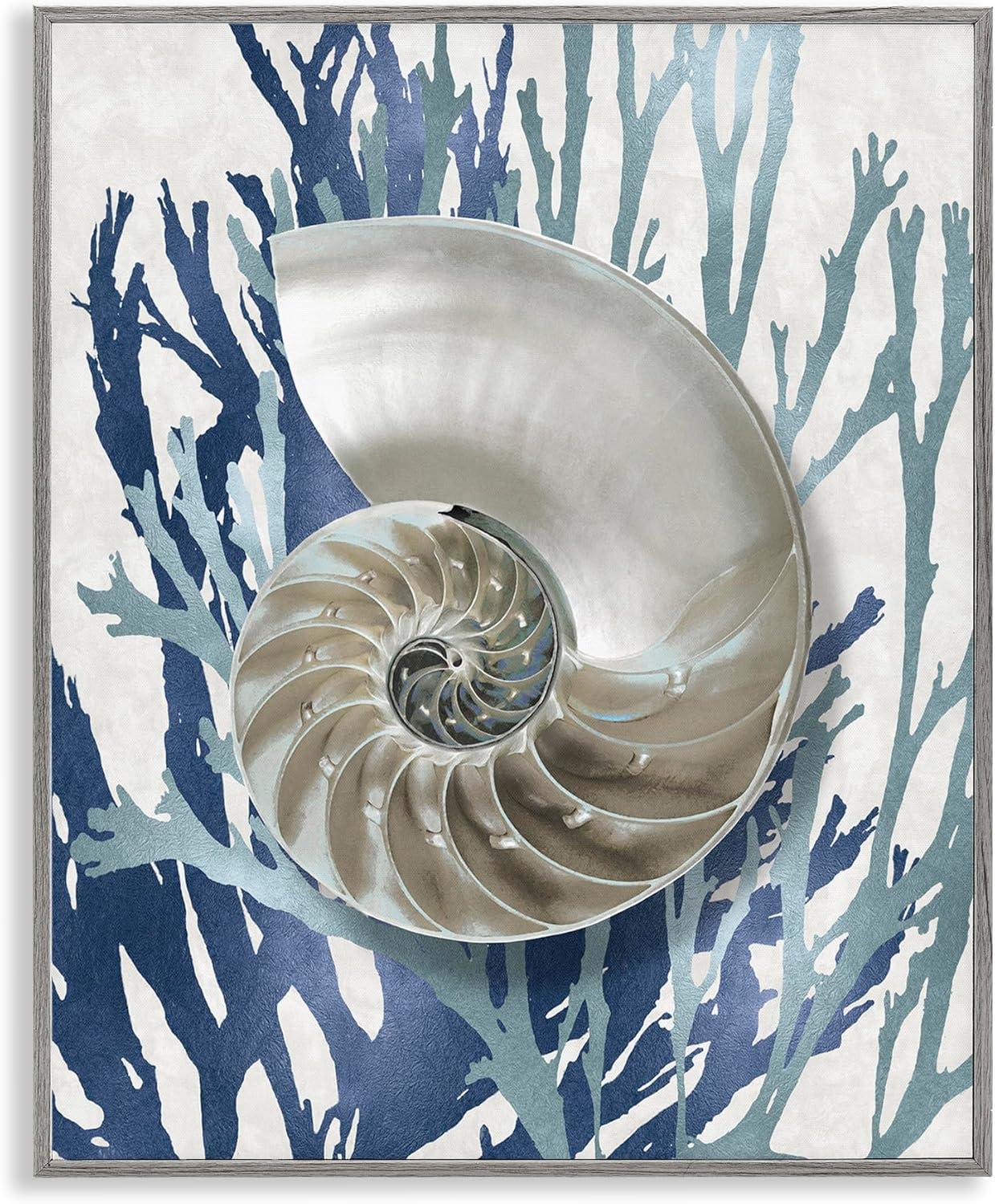 Stupell Industries Shell Coral Beach Blue Design Framed Wall Art by Caroline Kelly