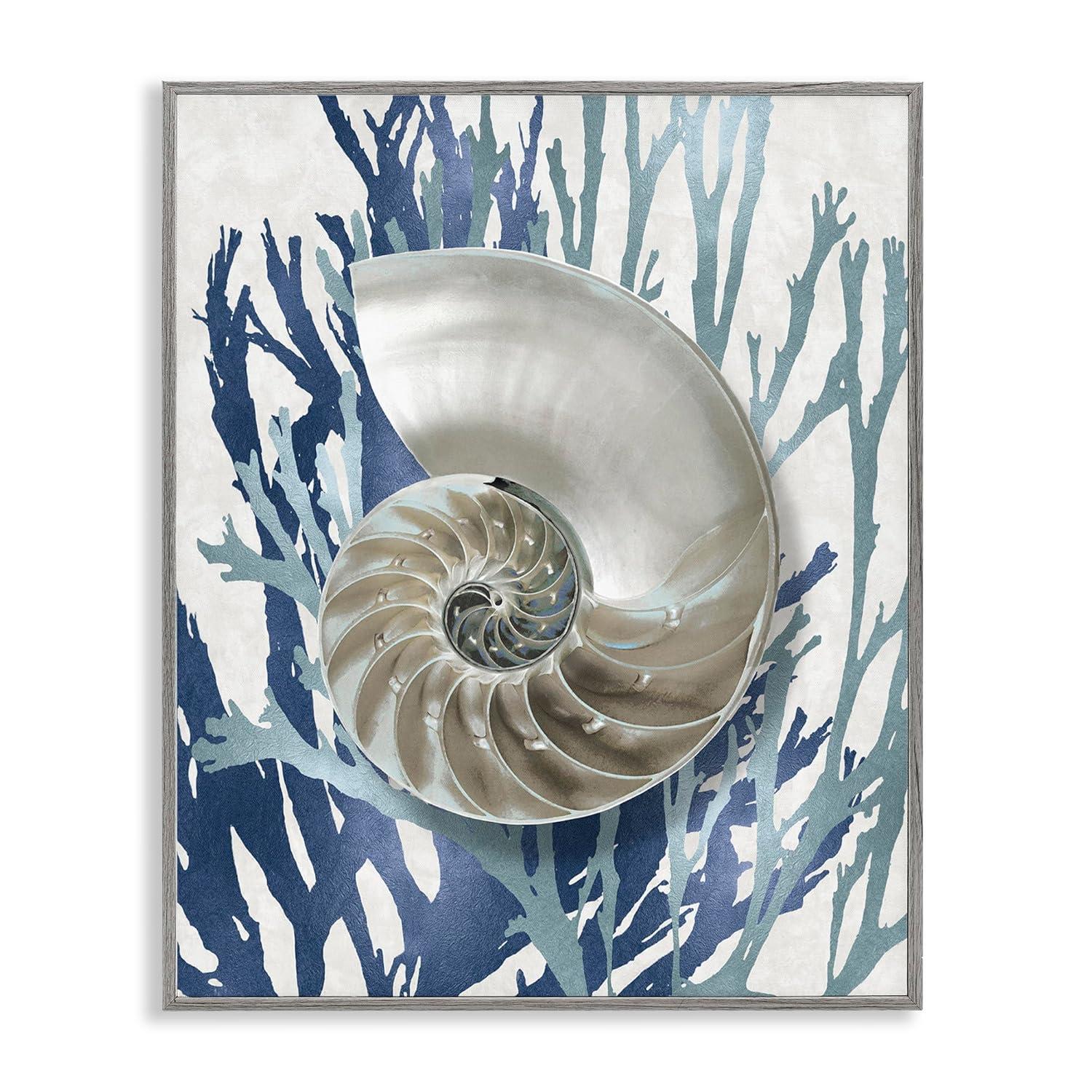 Stupell Industries Shell Coral Beach Blue Design Framed Wall Art by Caroline Kelly