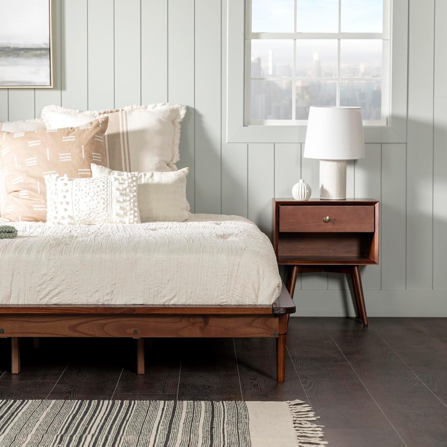 King Mid Century Modern Solid Wood Platform Bed - Walnut