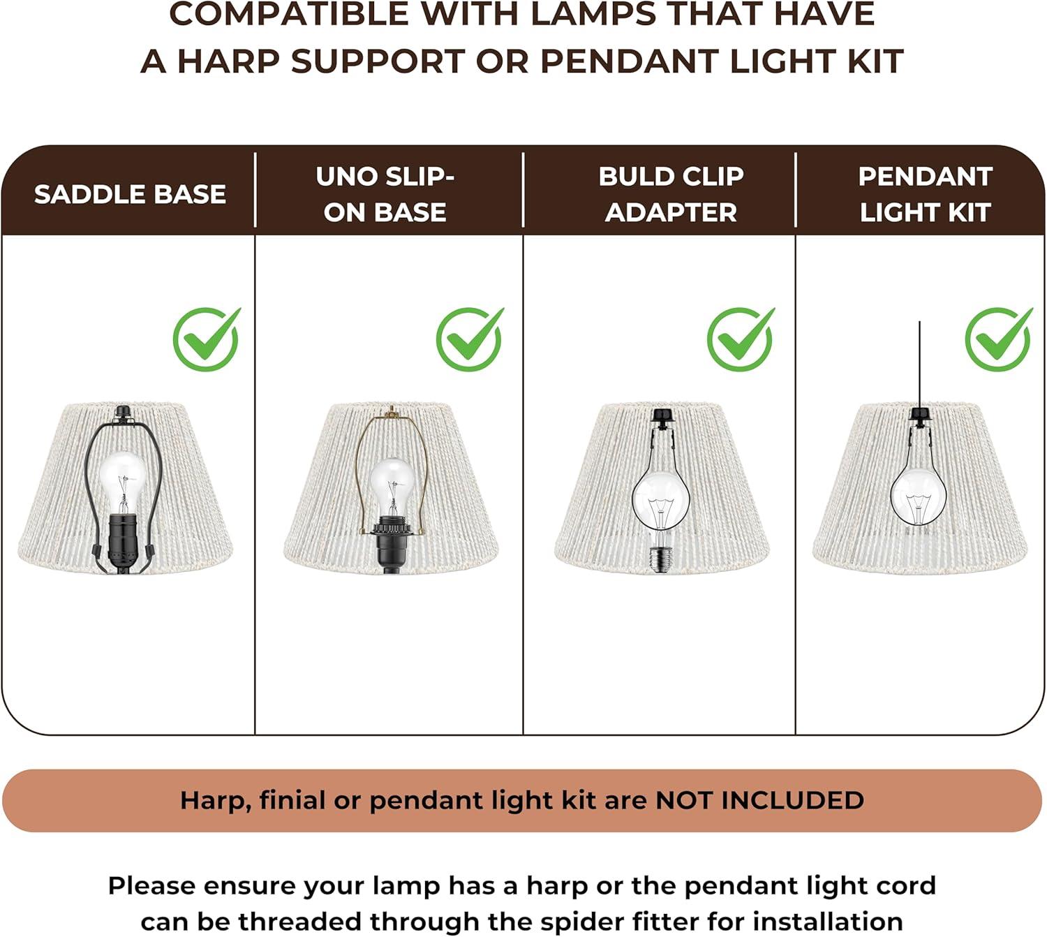 Bayou Breeze Bayou Breeze Farmhouse Water Hyacinth Drum Lamp Shades for Table Lamps, Wicker Pendant Light Shade Replacement, Rustic Light Fixture Cover, Woven Chandelier Replacement Shades for Living Room, Kitchen, Desk Decor, Spider Fitter