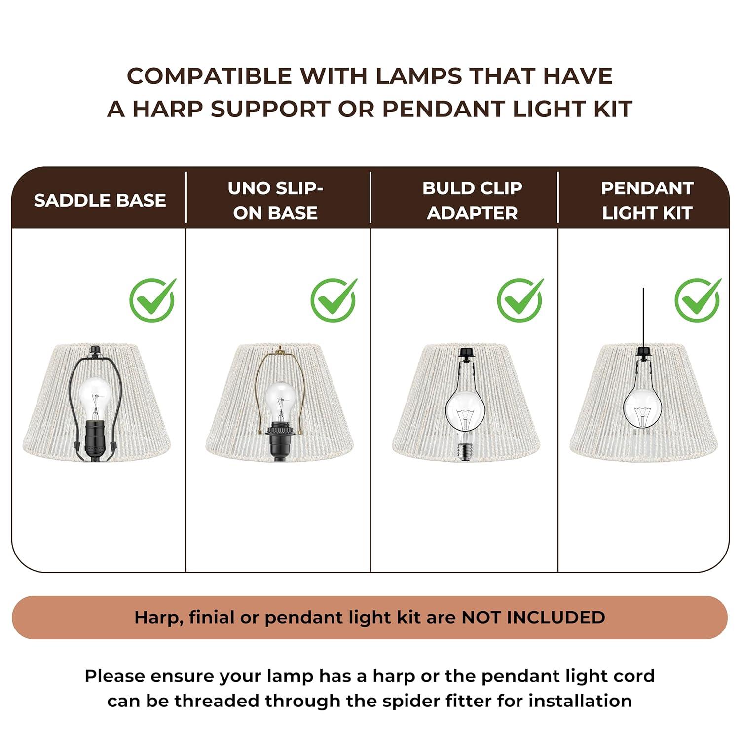 Bayou Breeze Bayou Breeze Farmhouse Water Hyacinth Drum Lamp Shades for Table Lamps, Wicker Pendant Light Shade Replacement, Rustic Light Fixture Cover, Woven Chandelier Replacement Shades for Living Room, Kitchen, Desk Decor, Spider Fitter