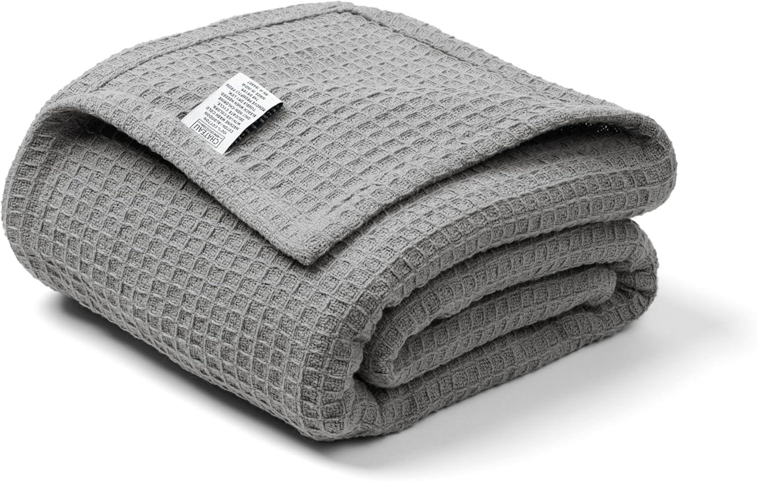 Dark Gray Cotton Waffle Weave Queen Blanket