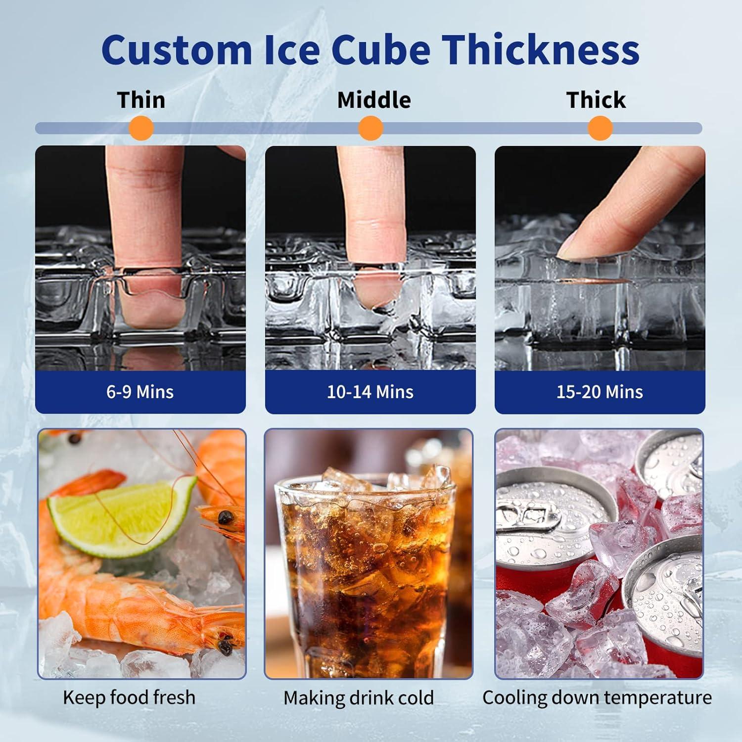 Commercial Built-in or Freestanding Ice Maker 130Lbs/24H with 35Lbs Ice Capacity, 45Pcs Ice Cubes, Stainless Steel