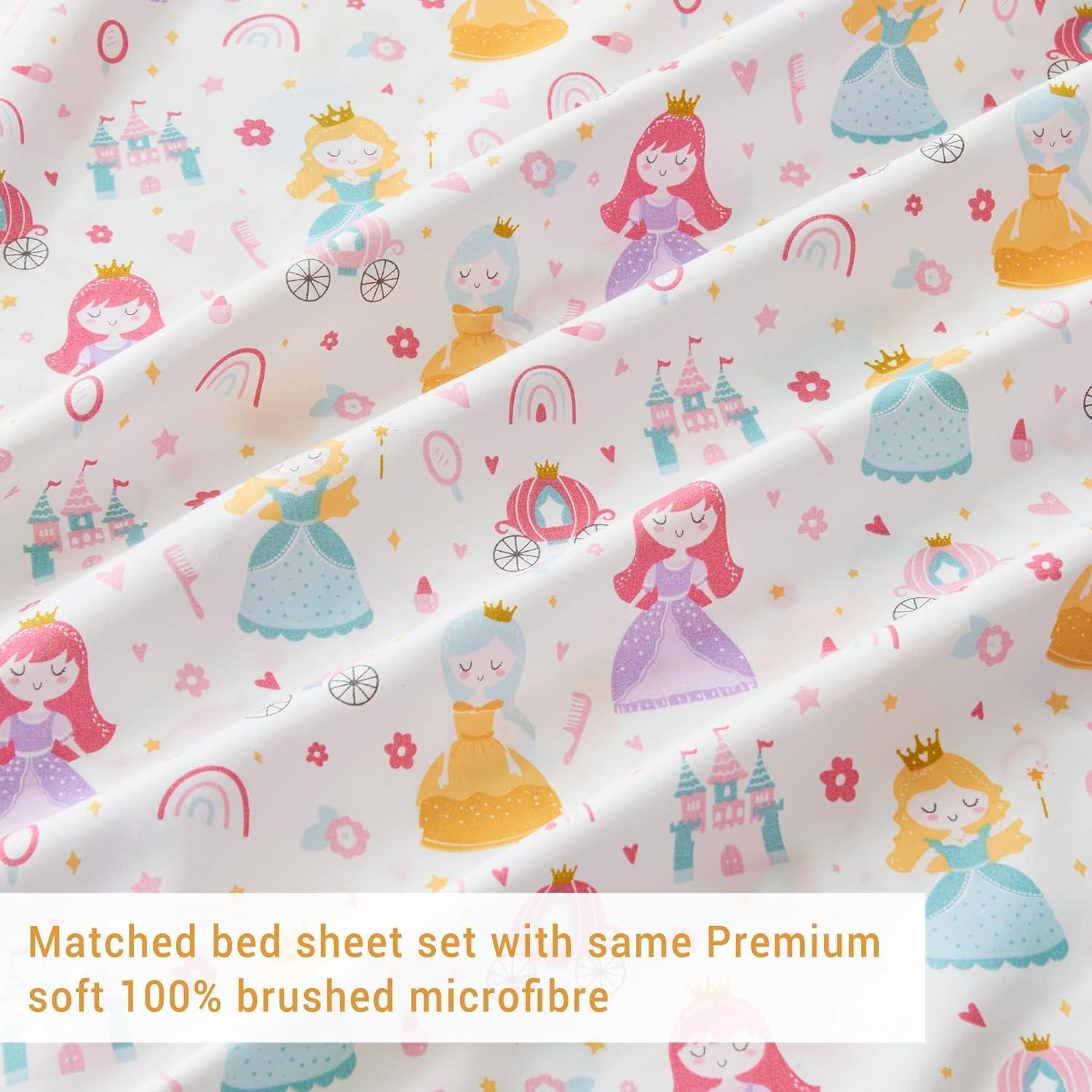 Softan Kids Bed Sheet Set, Girls Twin Size Sheets, Microfiber Fitted Sheet and Pillowcase, Breathable and Silky Soft, 3 Piece Castle Princess Printed Twin Bed Sheet