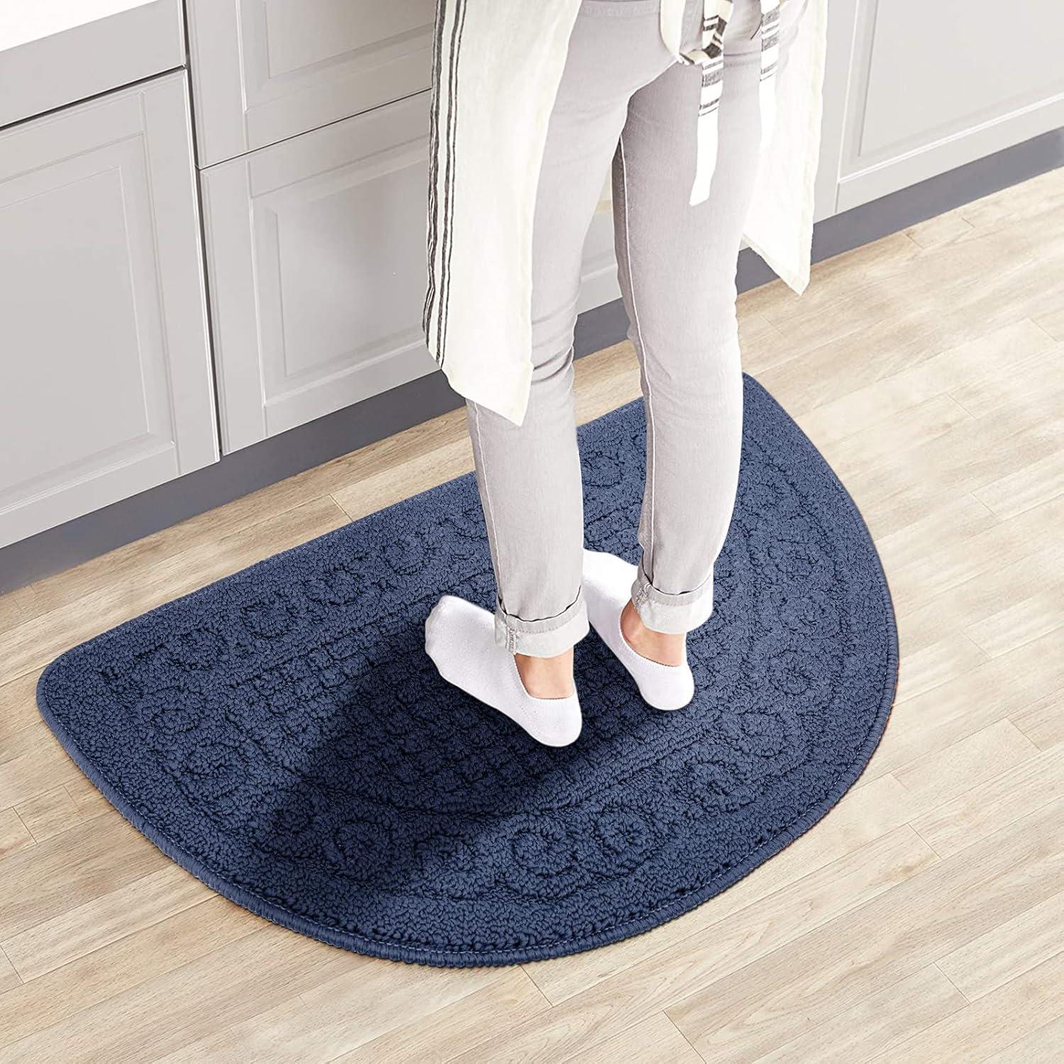 Half Round Non-Slip Kitchen Bedroom Toilet Doormat Floor Rug Mat Keeps Your Floors Clean Decorative Design (Large, Blue)