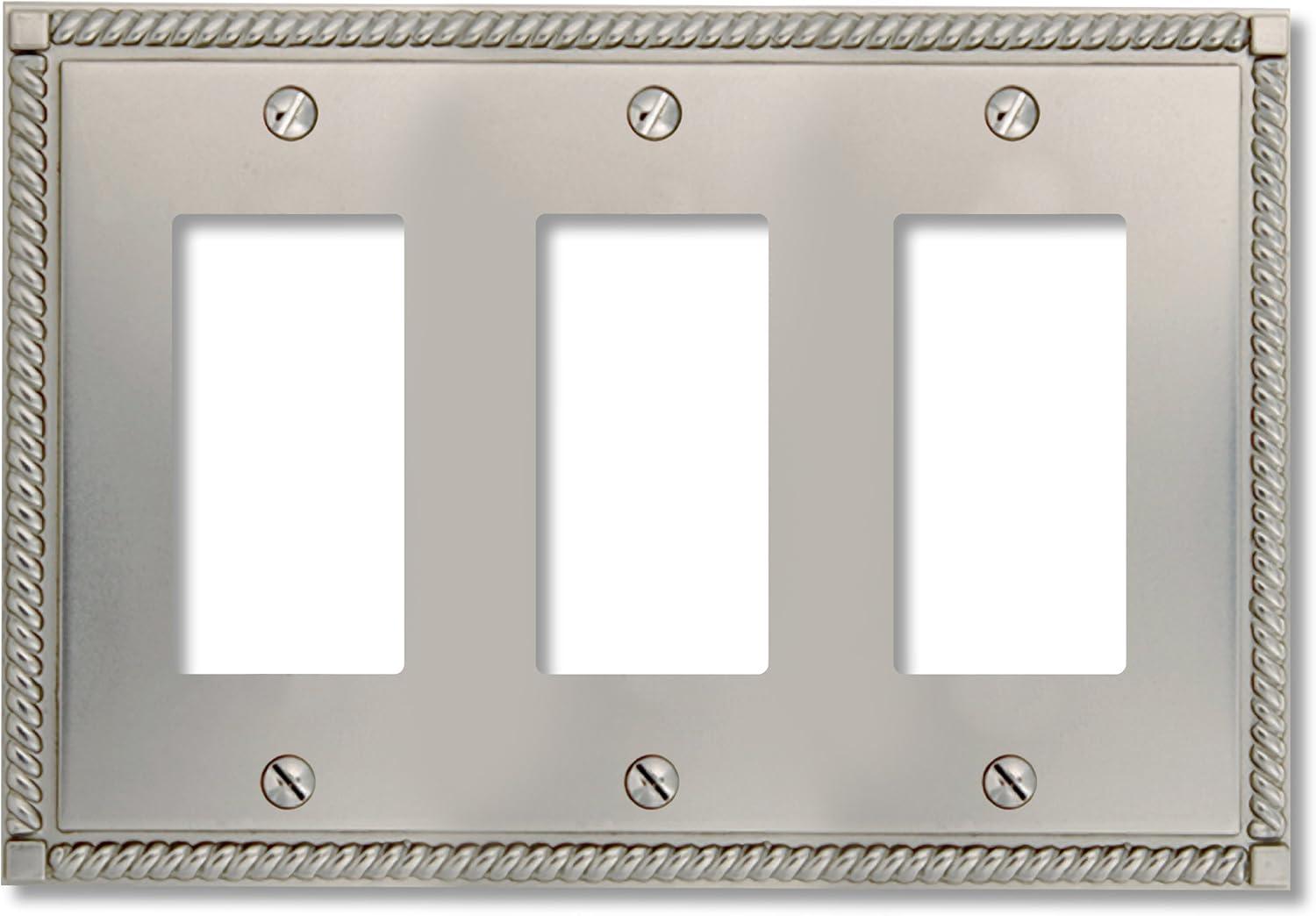 Georgian Satin Nickel Triple Rocker Cast Metal Wallplate