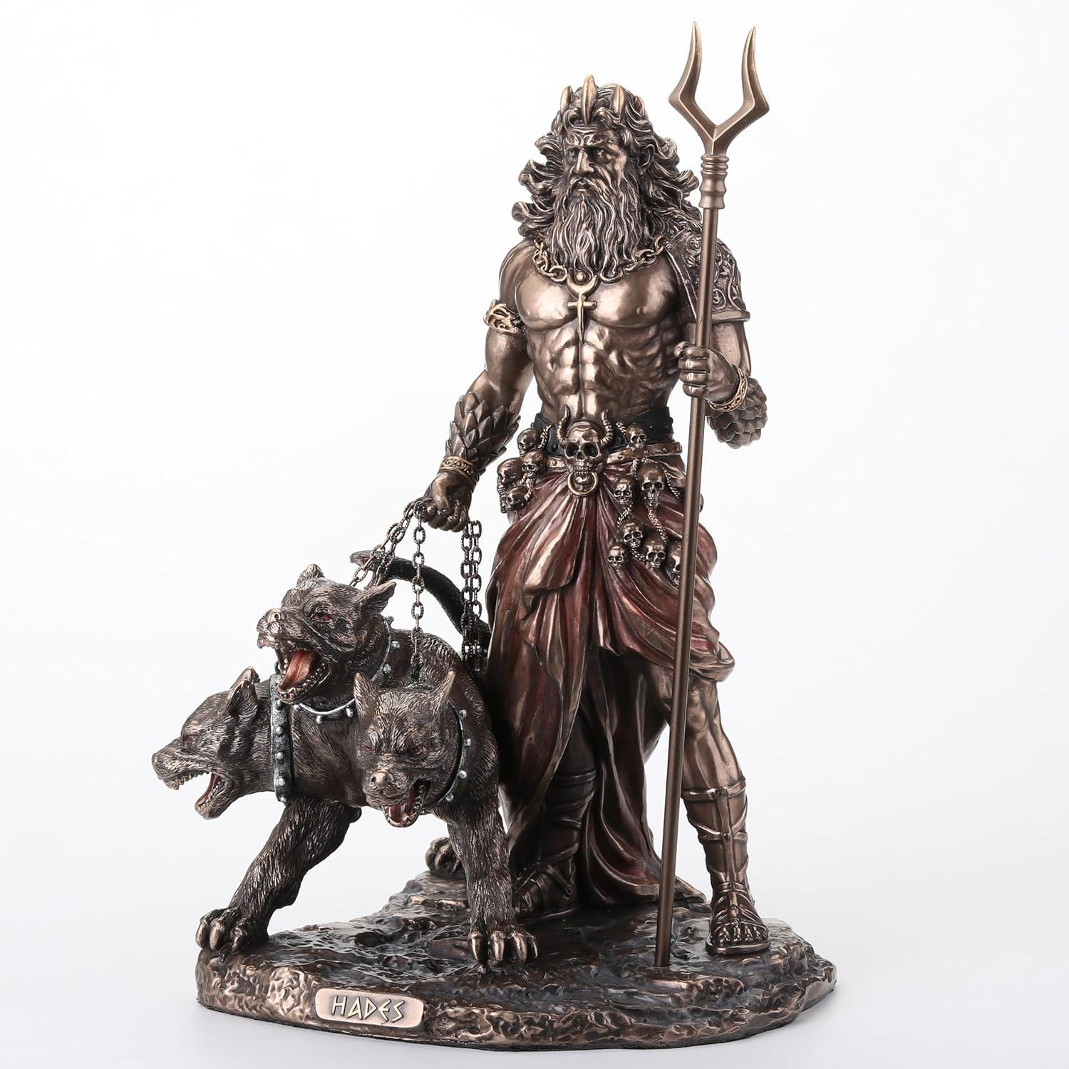 Veronese Design 9 7/8 Inch Hades Greek God of The Underworld with Cerberus Hound Cold Cast Resin Bronze Finish Sculpture