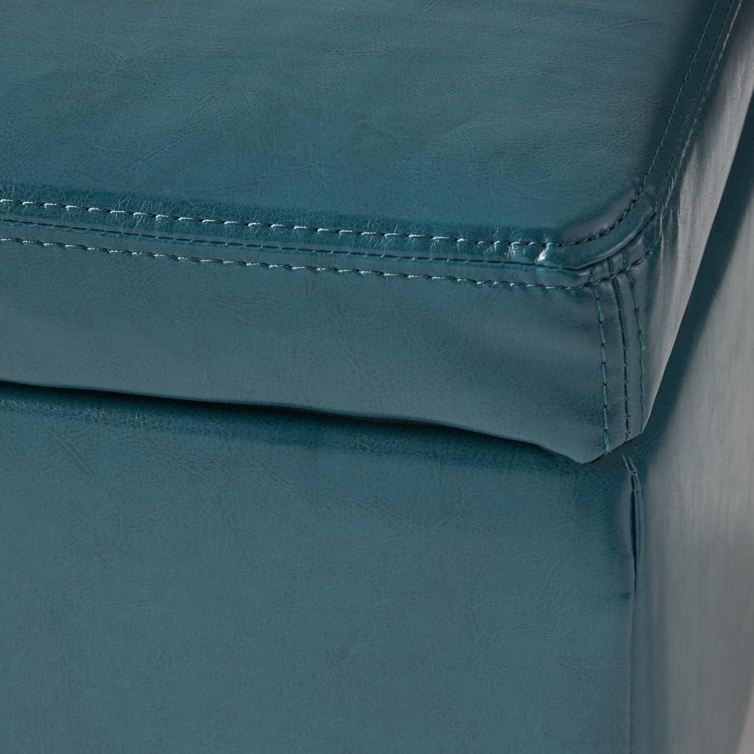Lucinda Faux Leather Storage Ottoman Bench Teal - Christopher Knight Home: Solid Wood, Rectangular, Padded