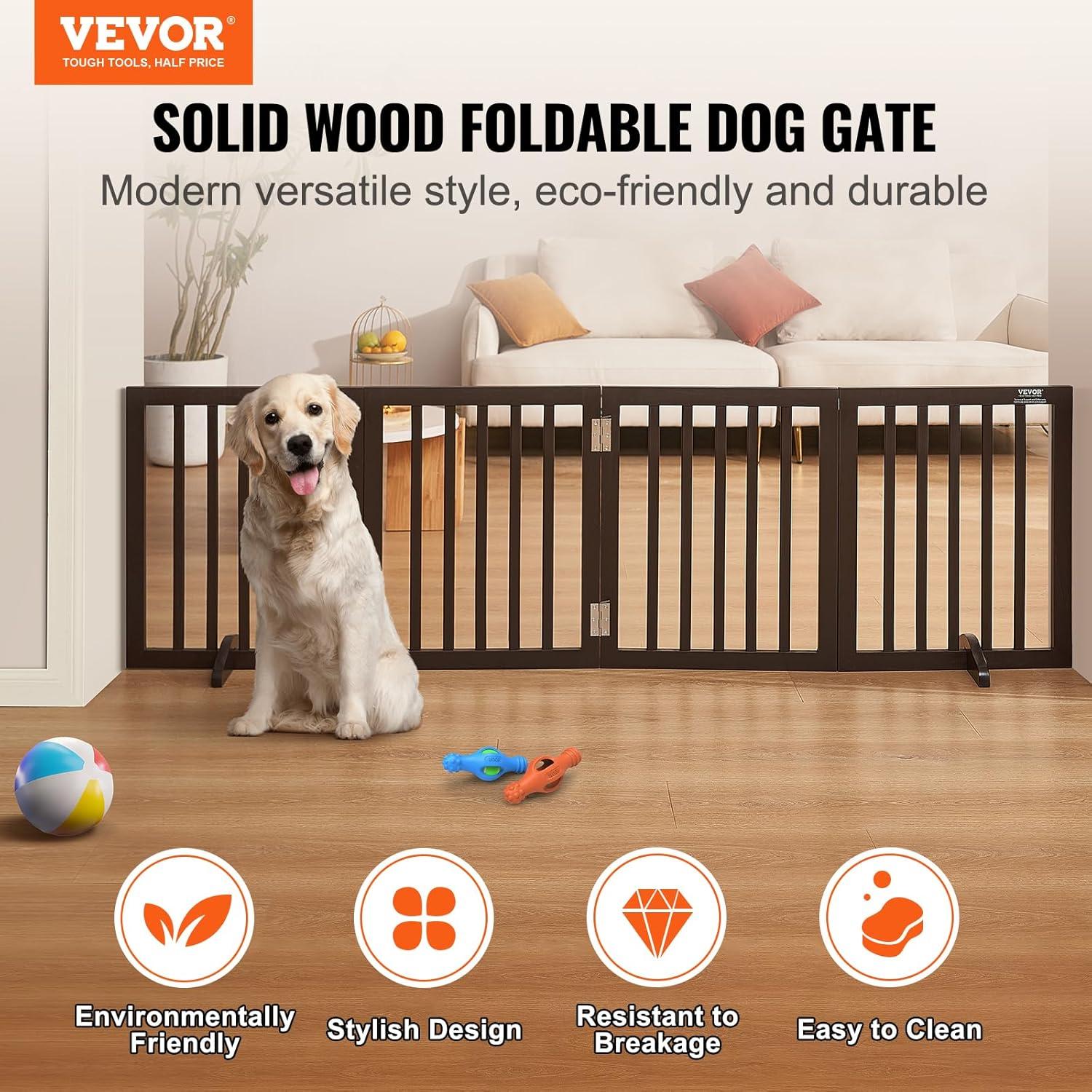 Solid Wood Free Standing Pet Gate With Door
